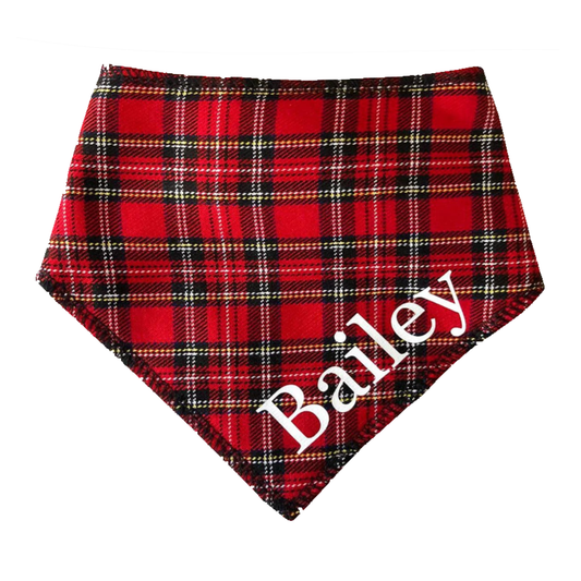 Red Royal Stewart Tartan Any Name Dog Bandana