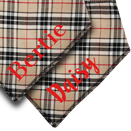 Grrr...Berry Beige Tartan Any Name Dog Bandana