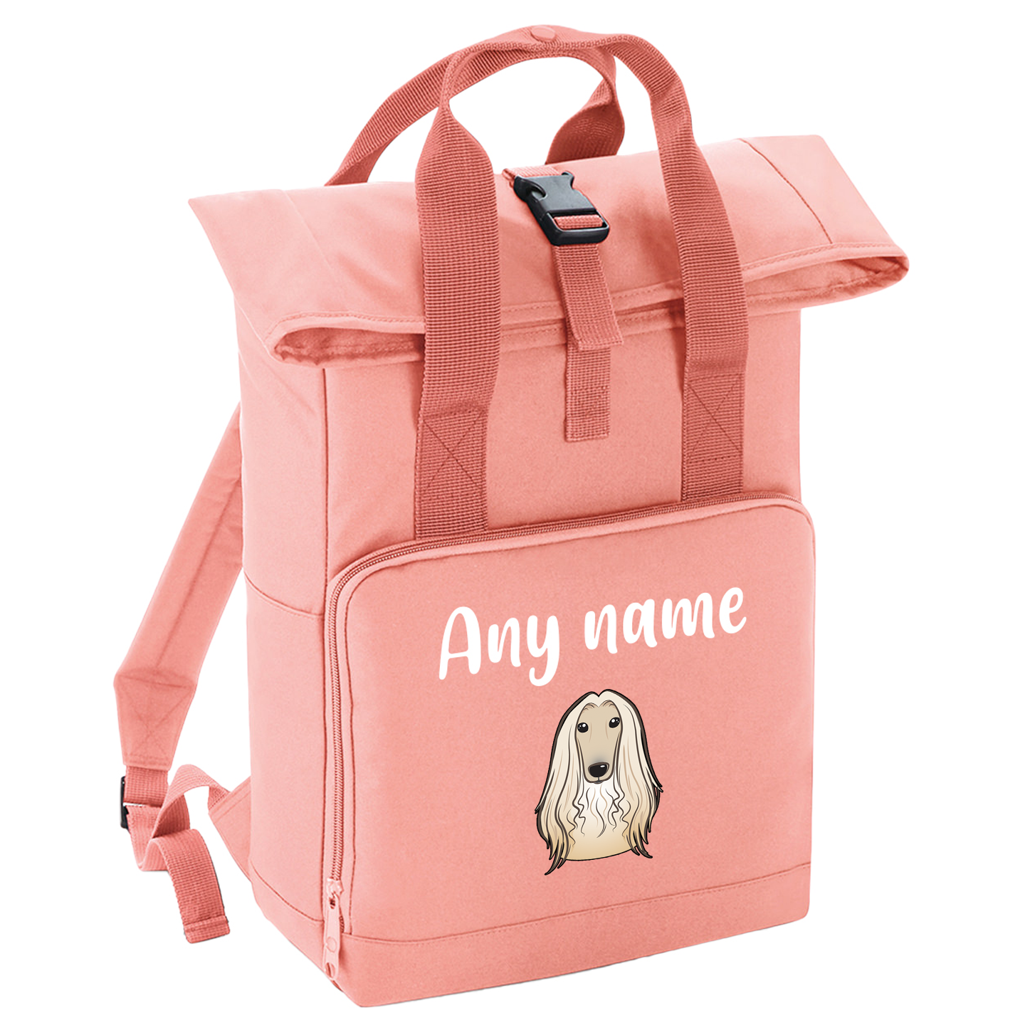 Overnighter Rucksack 14 Litres Peach Coral Any Breed Backpack With Custom Personalised Dog Name
