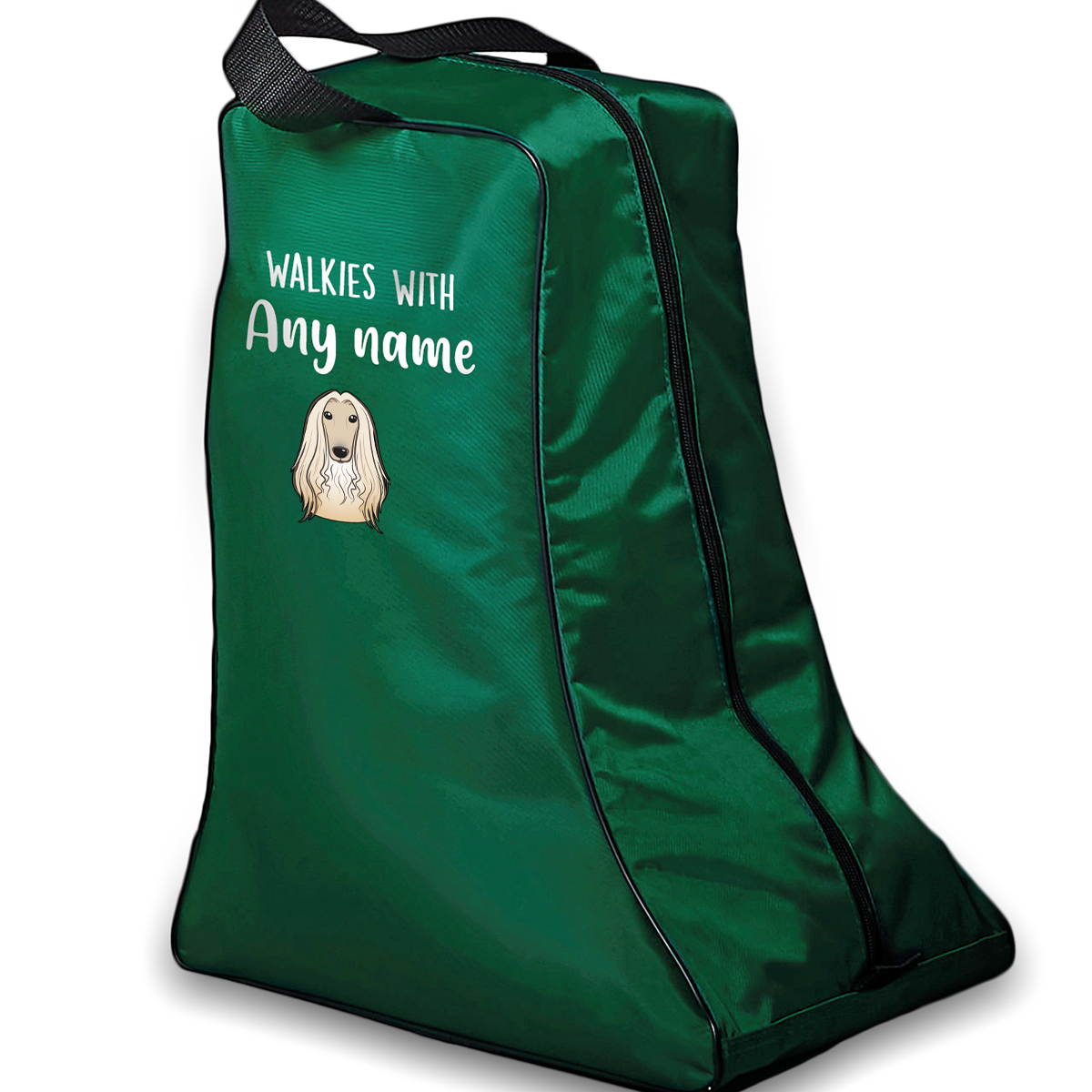 Green Walkies with Any Dog Breed Personalised with Name Welly Boot Bag