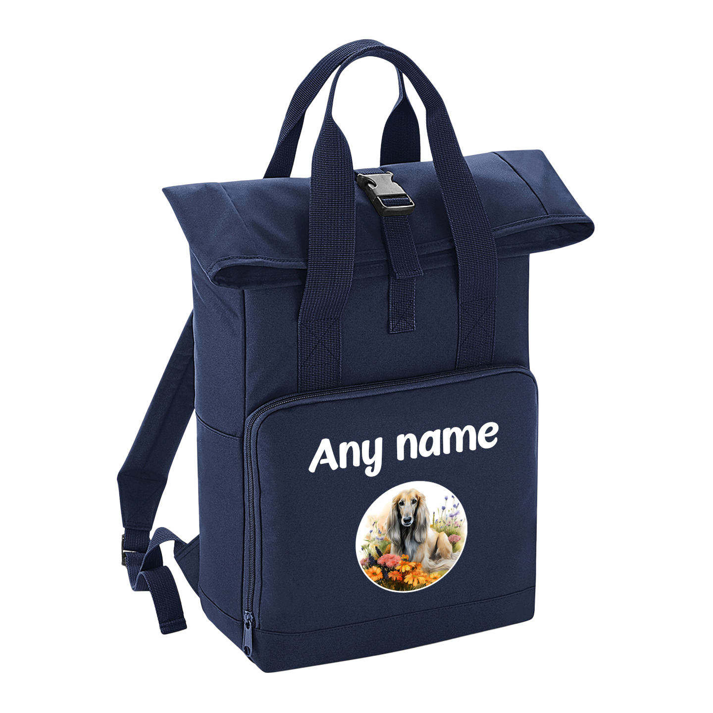 Overnighter Rucksack 14 Litres Navy Blue Wildflower Dog Breed Design