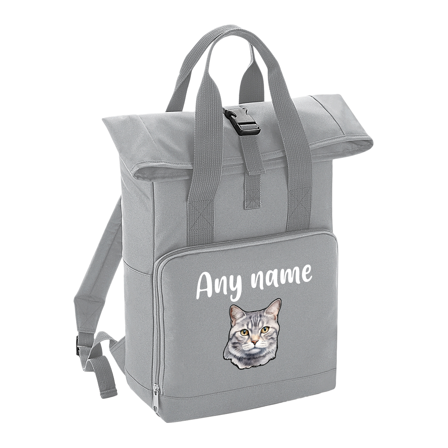 Grey Cat Breed with Personalised Name Backpack