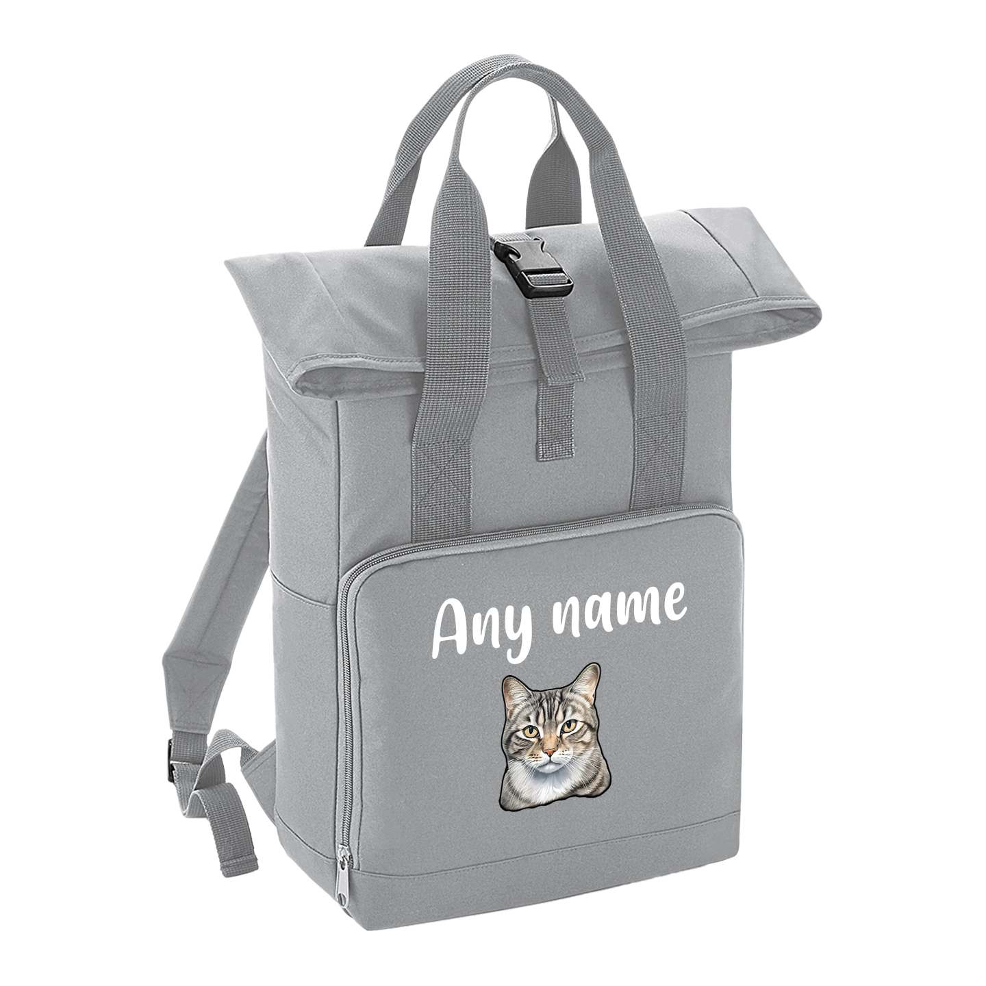 Grey Cat Breed with Personalised Name Backpack