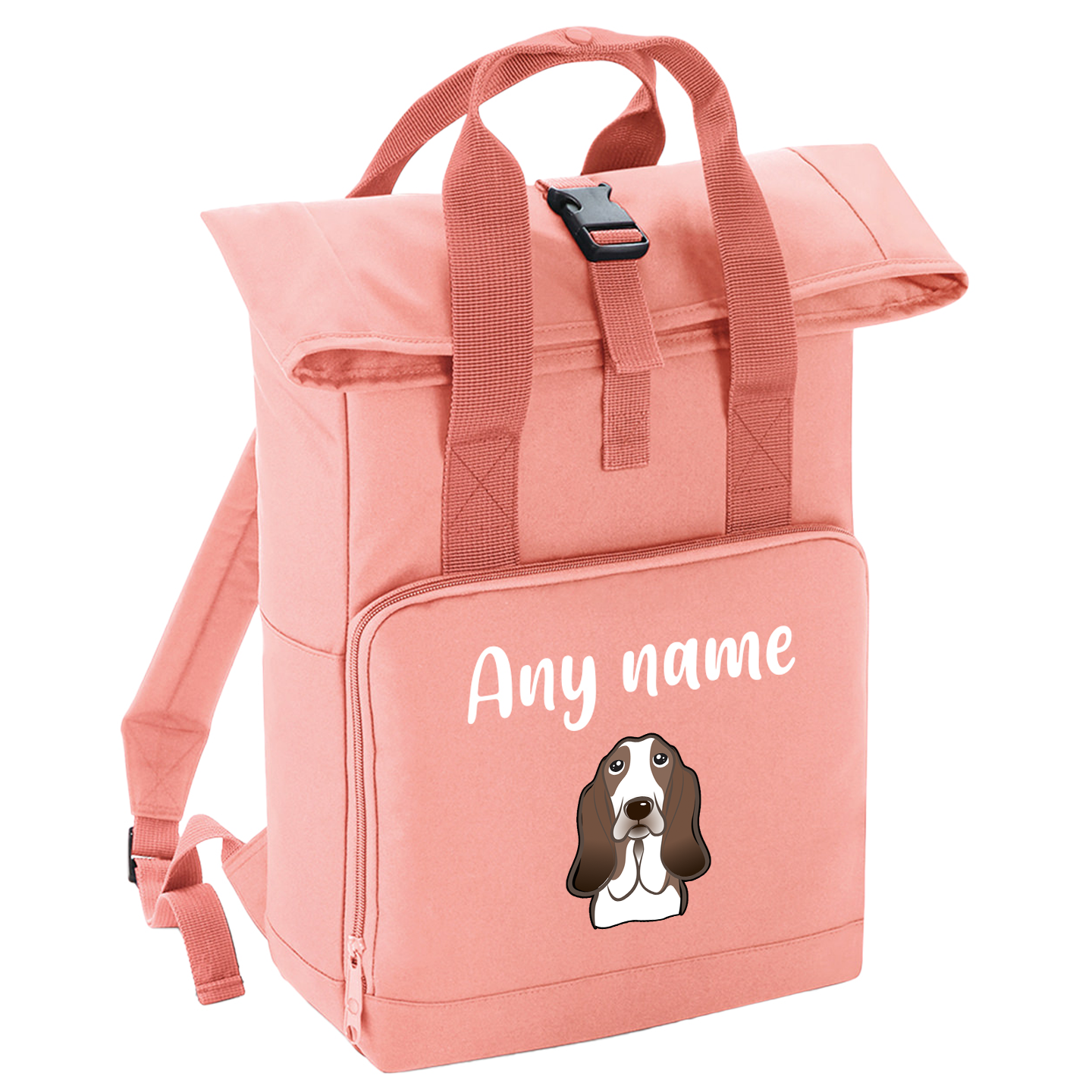 Overnighter Rucksack 14 Litres Peach Coral Any Breed Backpack With Custom Personalised Dog Name