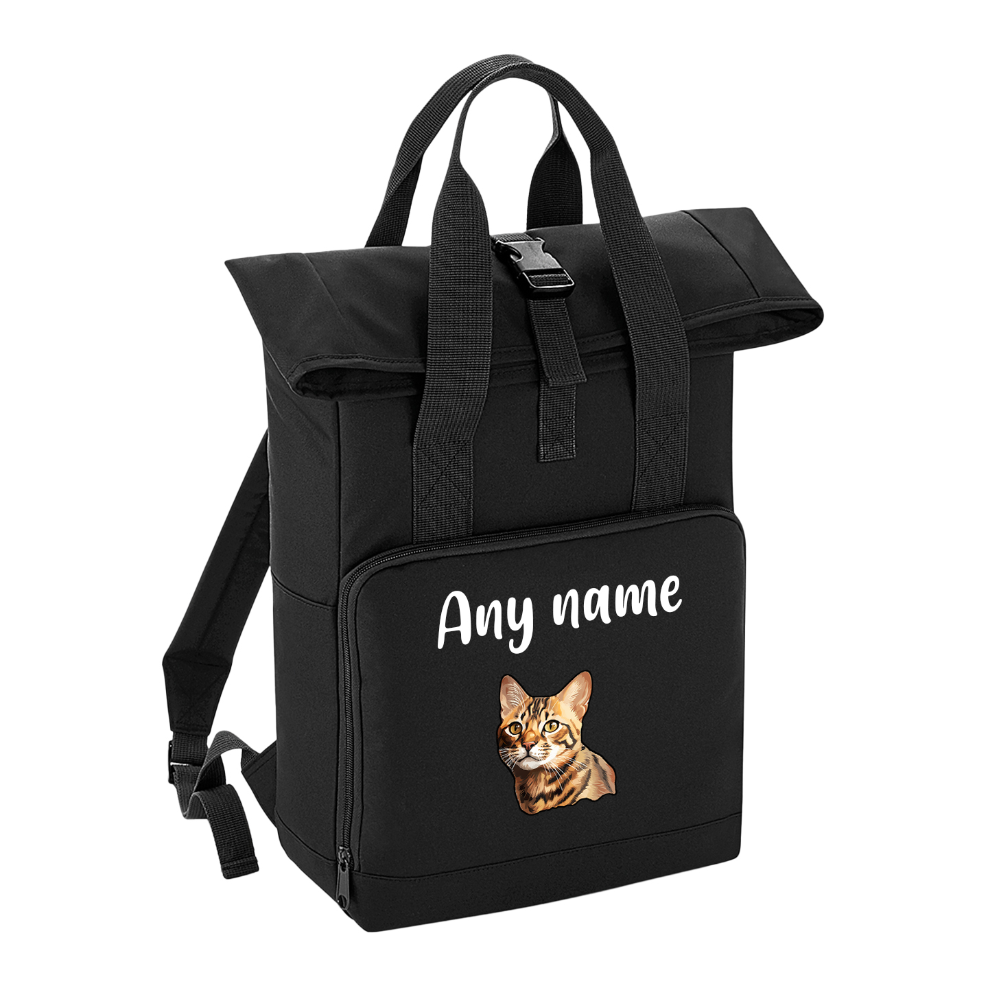 Black Cat Breed with Personalised Name Backpack