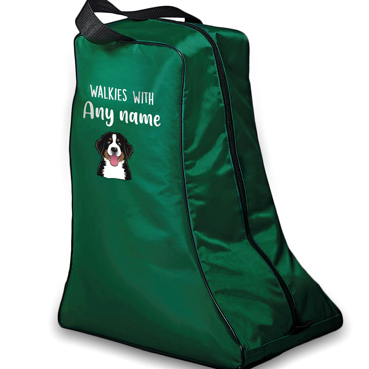 Green Walkies with Any Dog Breed Personalised with Name Welly Boot Bag