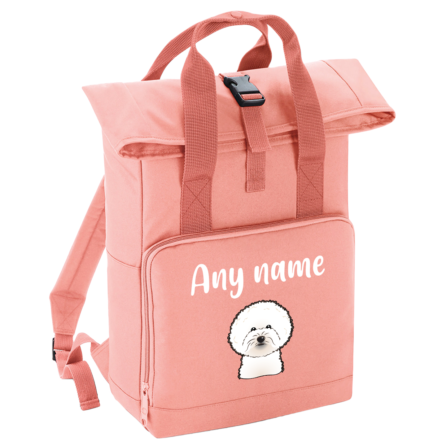 Overnighter Rucksack 14 Litres Peach Coral Any Breed Backpack With Custom Personalised Dog Name
