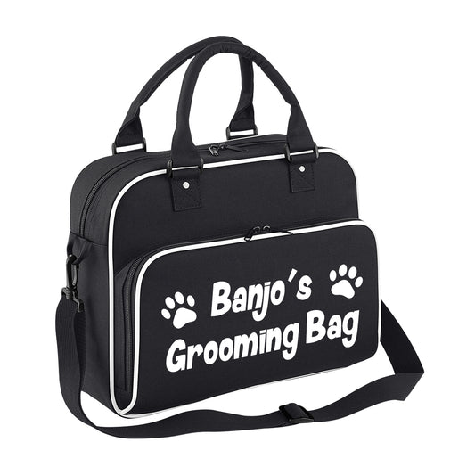 Black & White Custom Grooming Bag Paw Motif Any Name