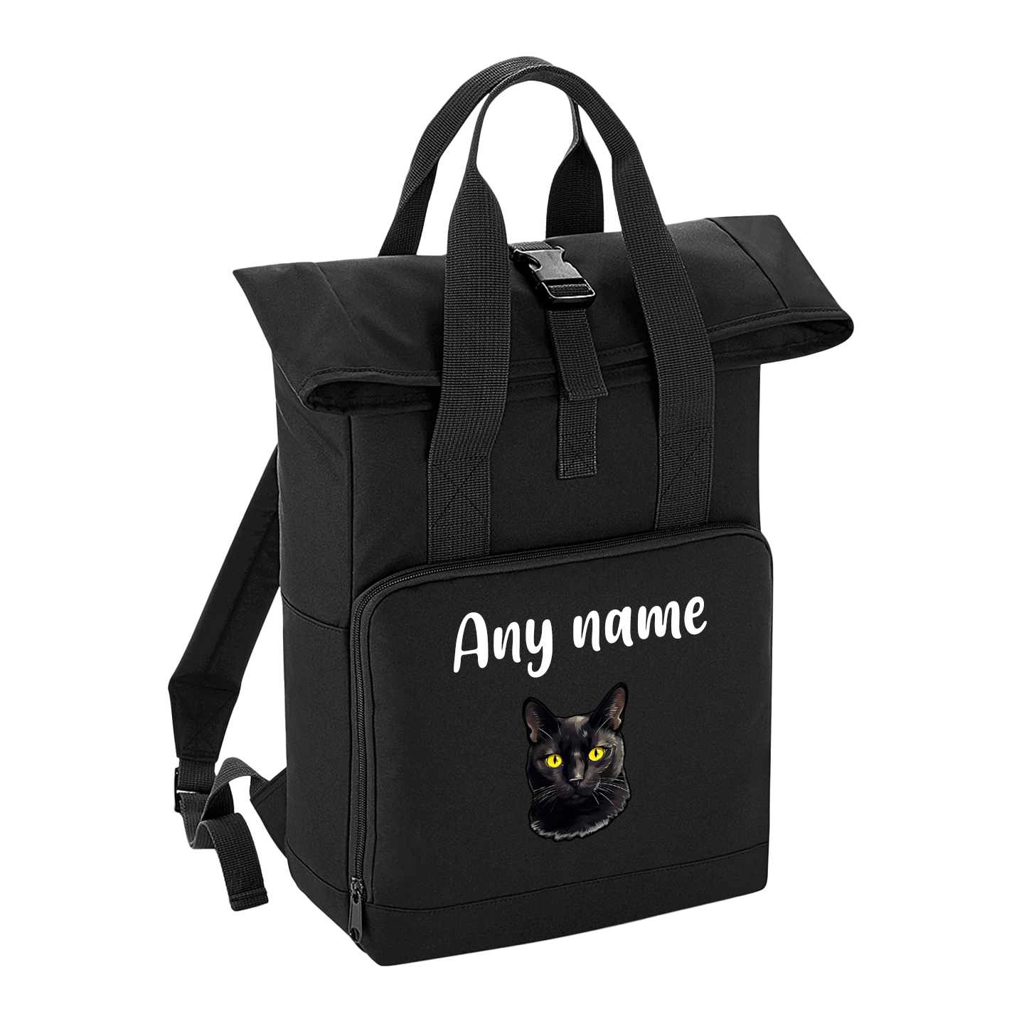 Black Cat Breed with Personalised Name Backpack