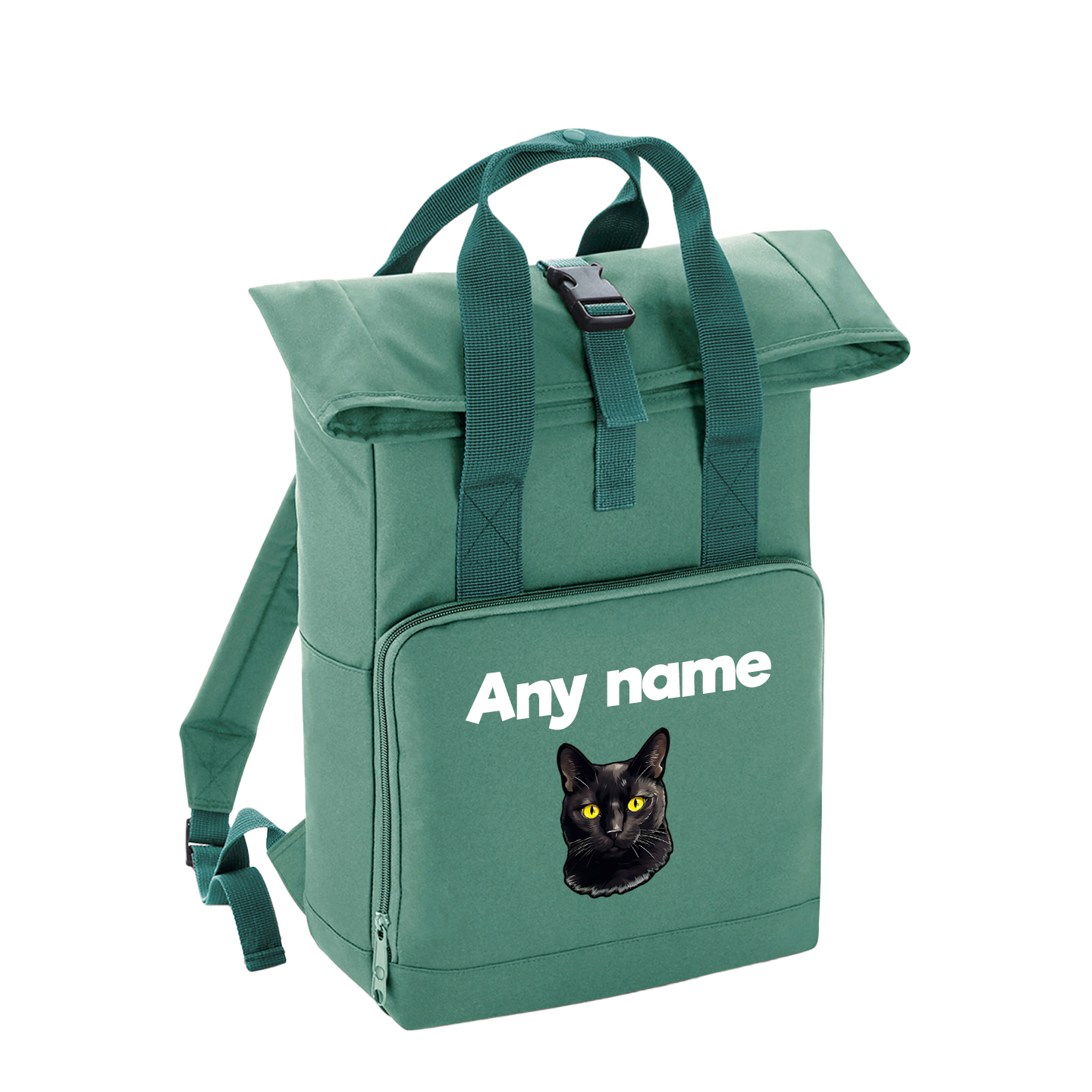 Sage Green Cat Breed with Personalised Name Backpack