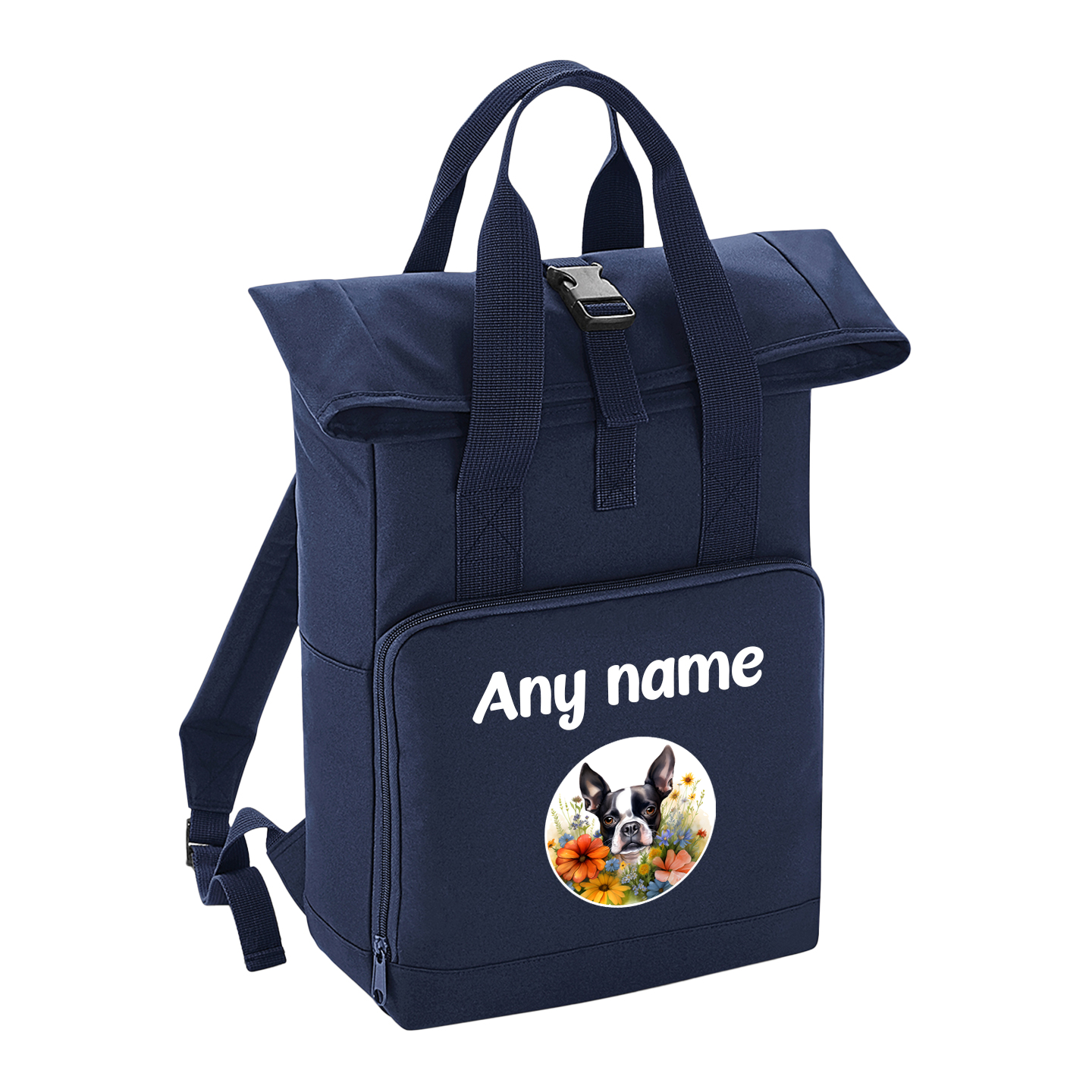 Overnighter Rucksack 14 Litres Navy Blue Wildflower Dog Breed Design