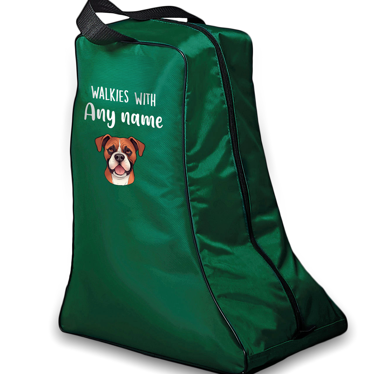 Green Walkies with Any Dog Breed Personalised with Name Welly Boot Bag