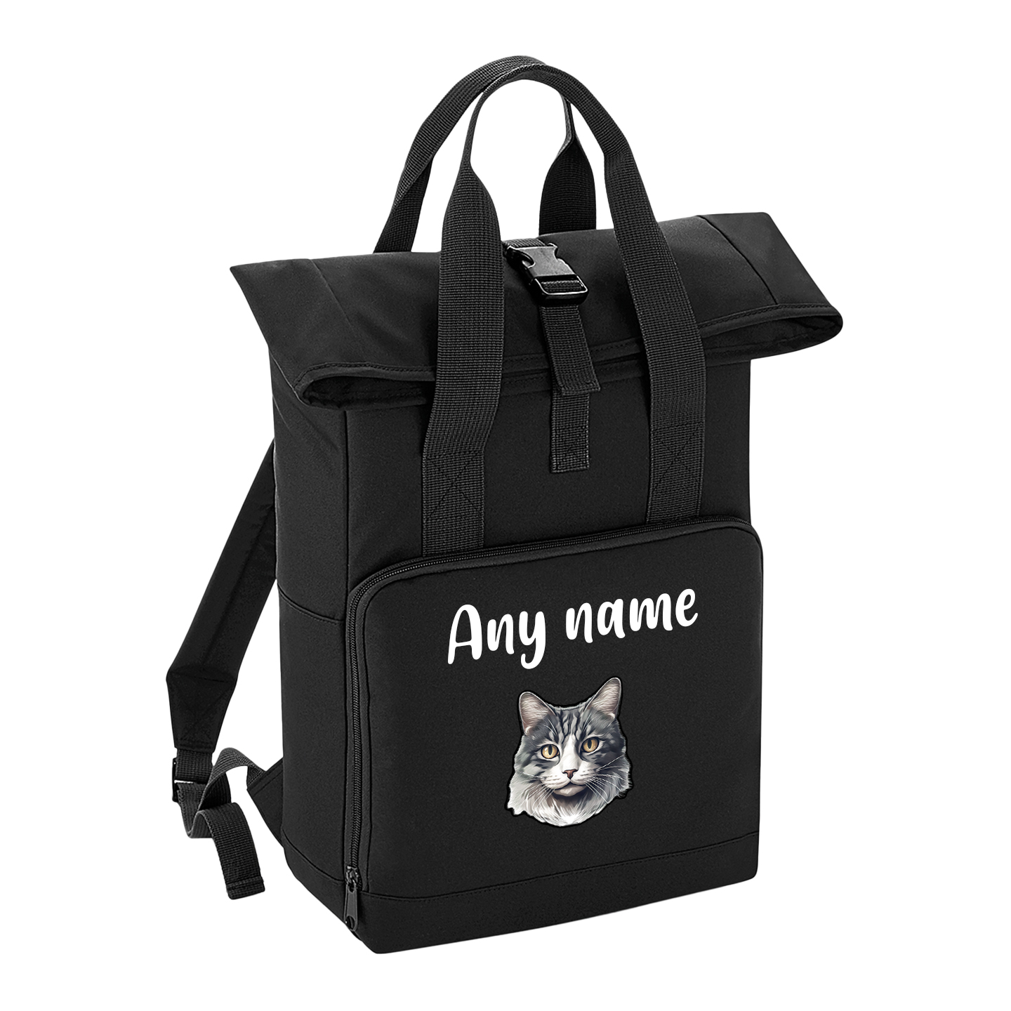 Black Cat Breed with Personalised Name Backpack