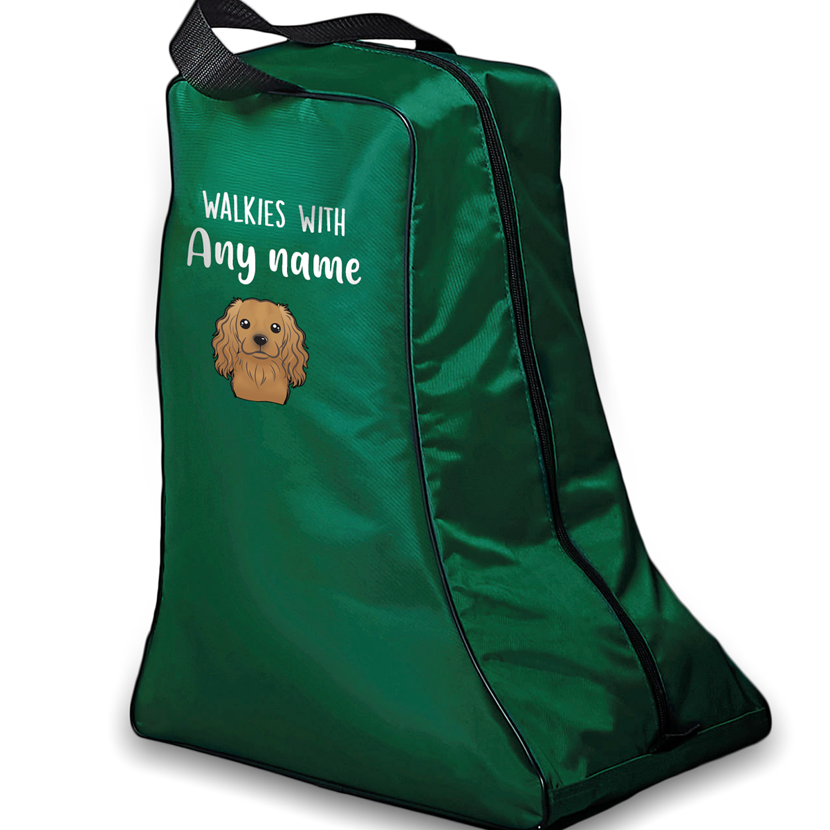 Green Walkies with Any Dog Breed Personalised with Name Welly Boot Bag