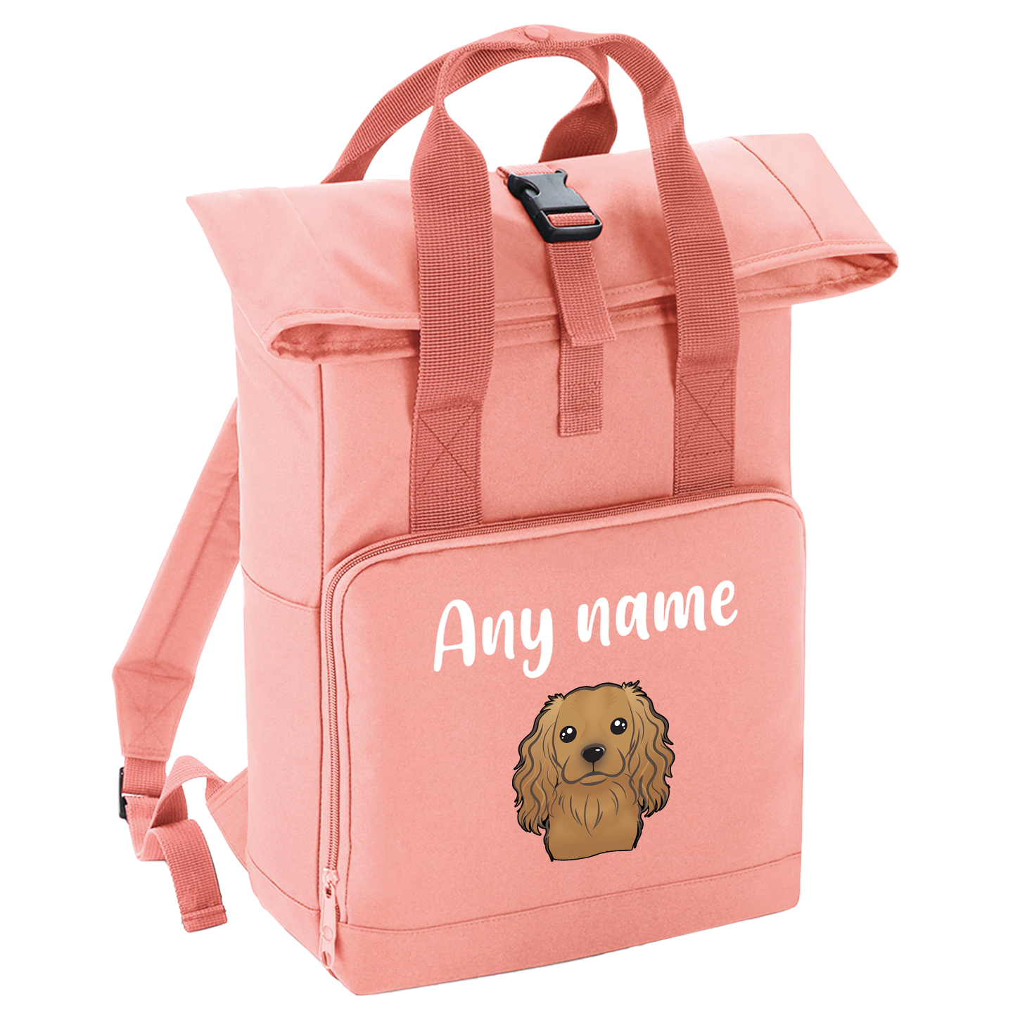 Overnighter Rucksack 14 Litres Peach Coral Any Breed Backpack With Custom Personalised Dog Name