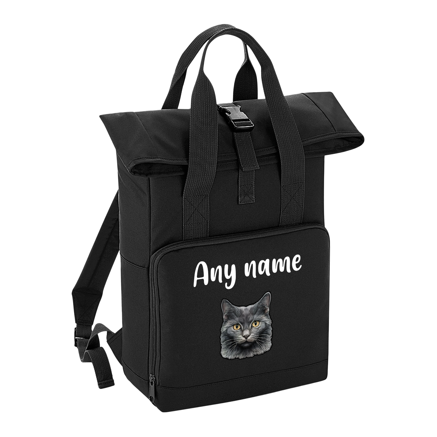 Black Cat Breed with Personalised Name Backpack