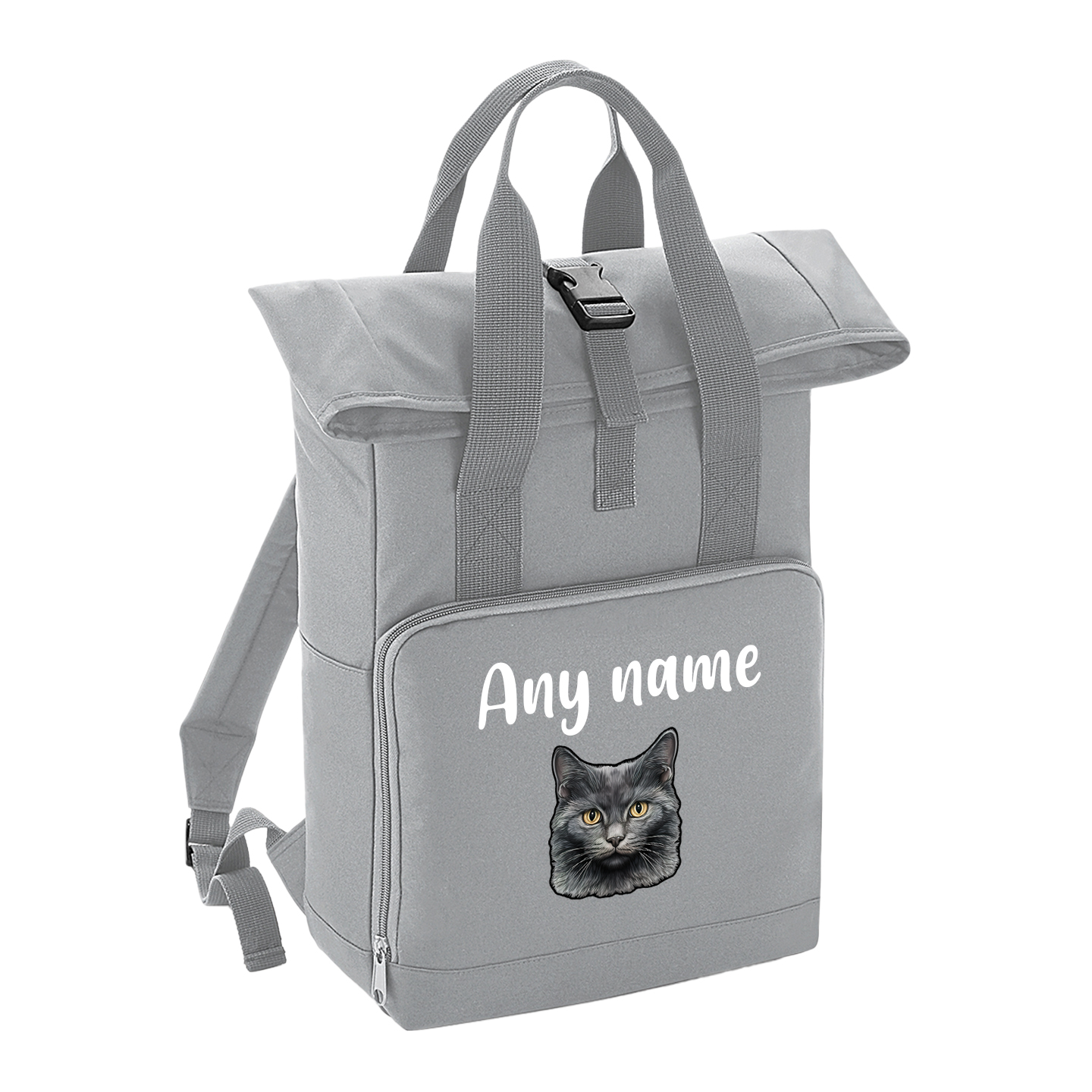 Grey Cat Breed with Personalised Name Backpack