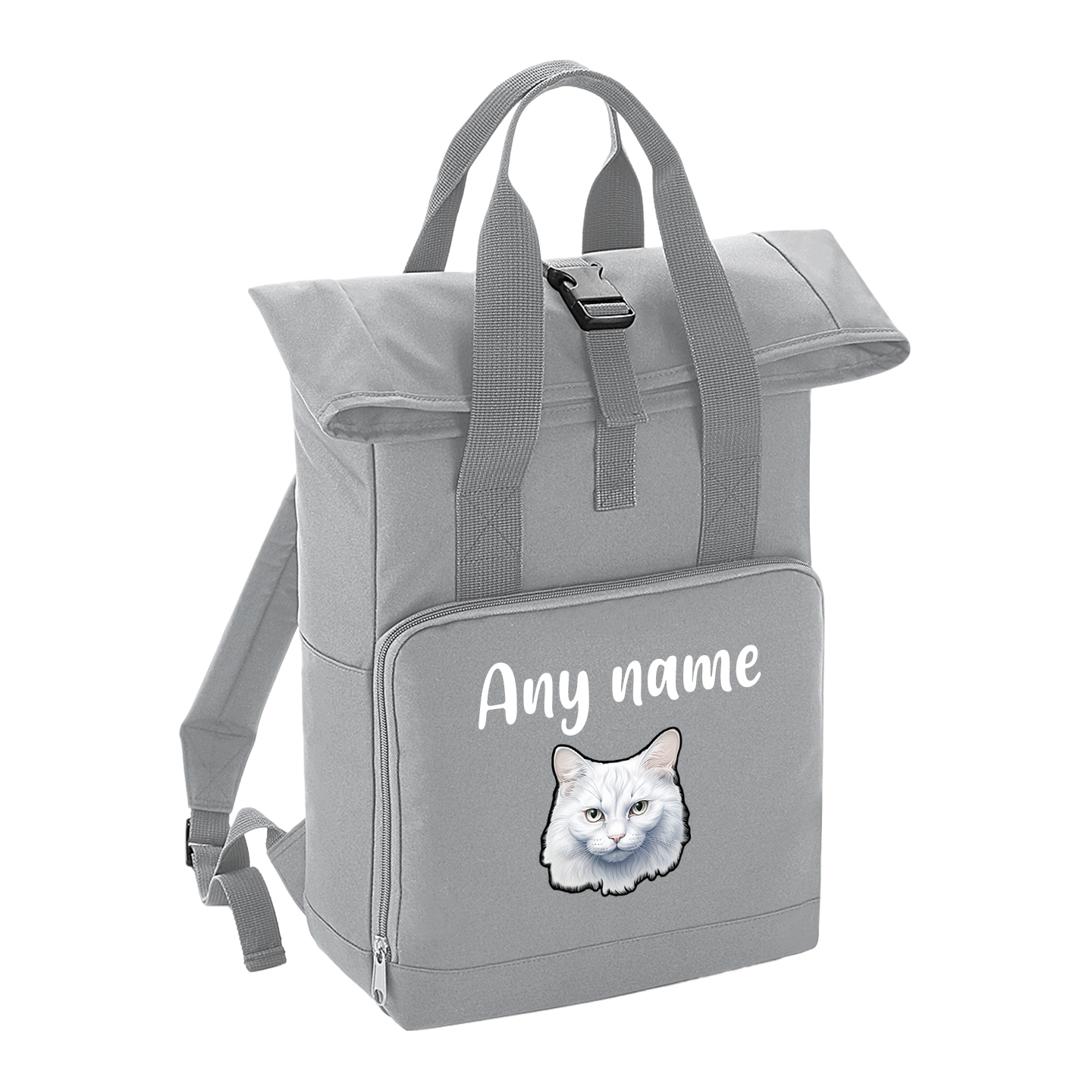 Grey Cat Breed with Personalised Name Backpack