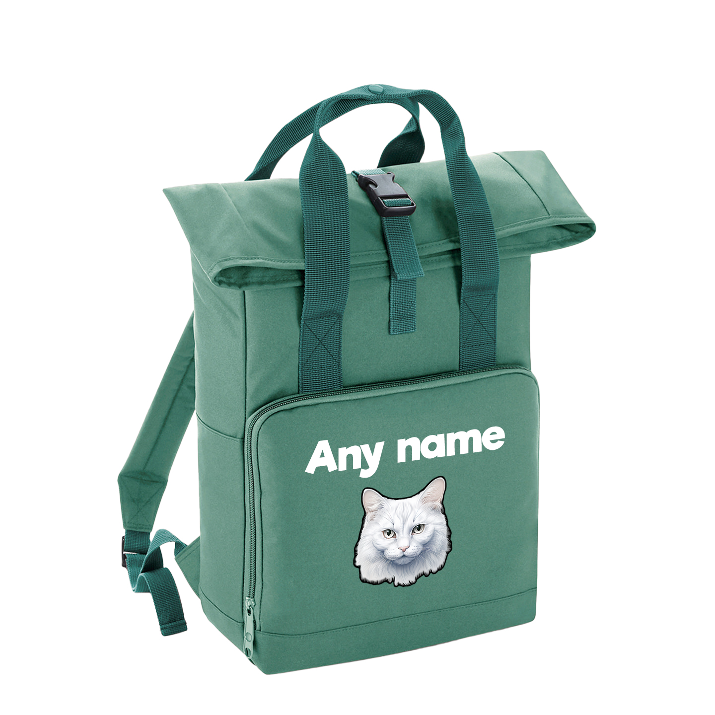 Sage Green Cat Breed with Personalised Name Backpack