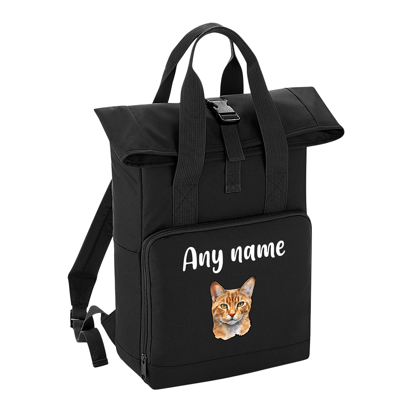 Black Cat Breed with Personalised Name Backpack