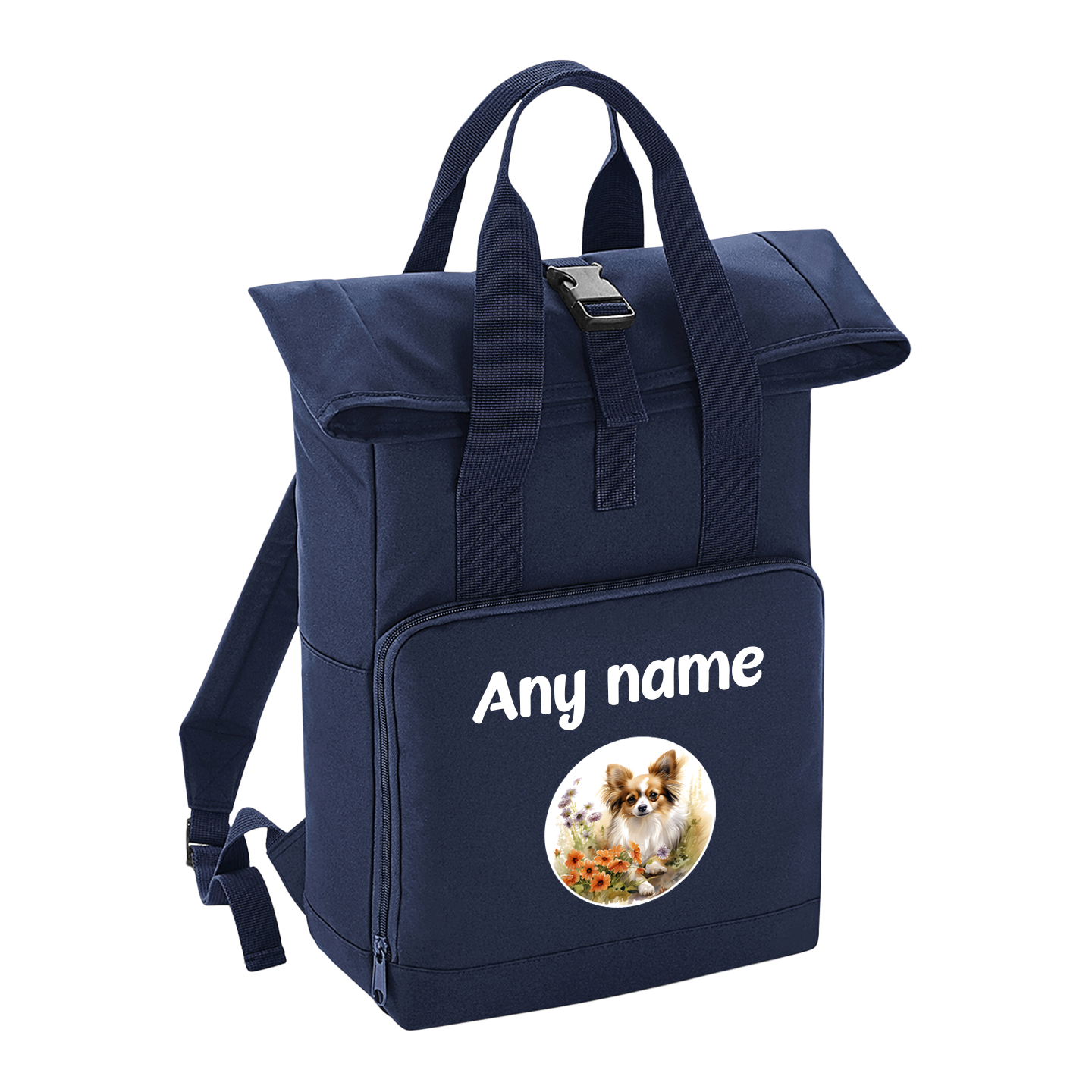 Overnighter Rucksack 14 Litres Navy Blue Wildflower Dog Breed Design