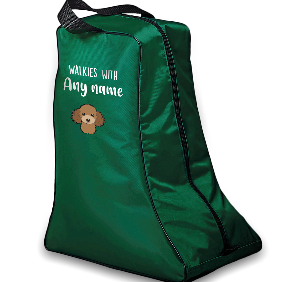 Green Walkies with Any Dog Breed Personalised with Name Welly Boot Bag