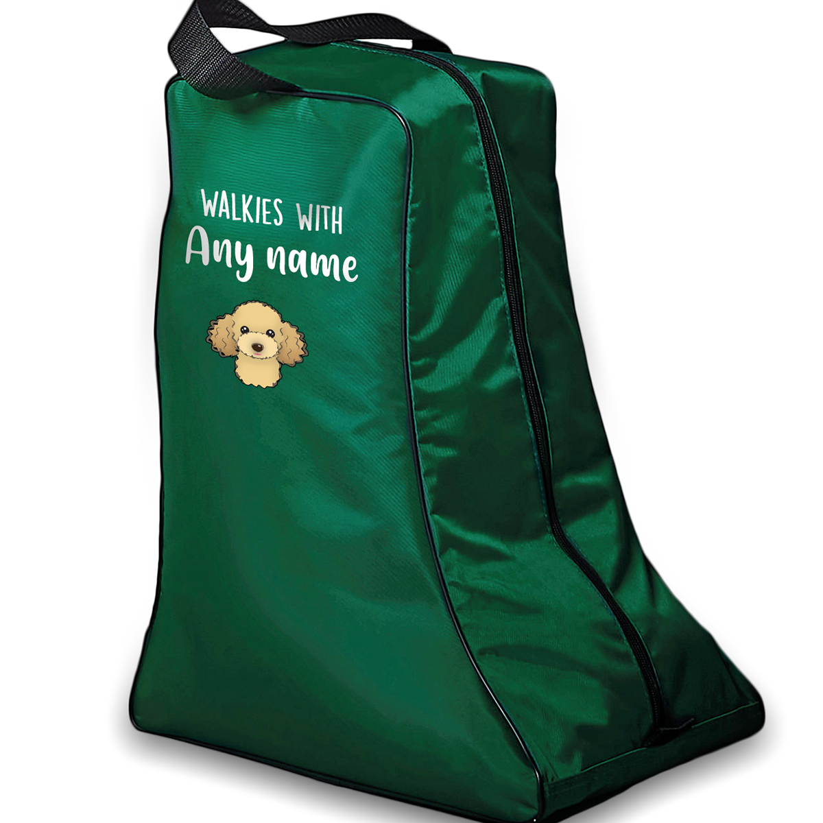 Green Walkies with Any Dog Breed Personalised with Name Welly Boot Bag