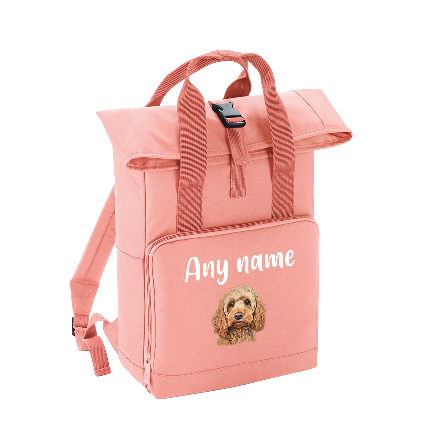 Overnighter Rucksack 14 Litres Peach Coral Any Breed Backpack With Custom Personalised Dog Name