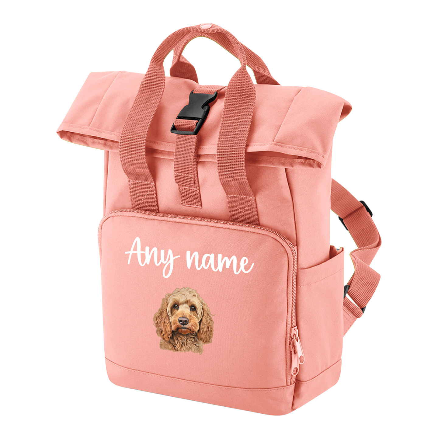 Travel Rucksack 9 Litres Peach Coral Any Breed Backpack With Custom Personalised Dog Name