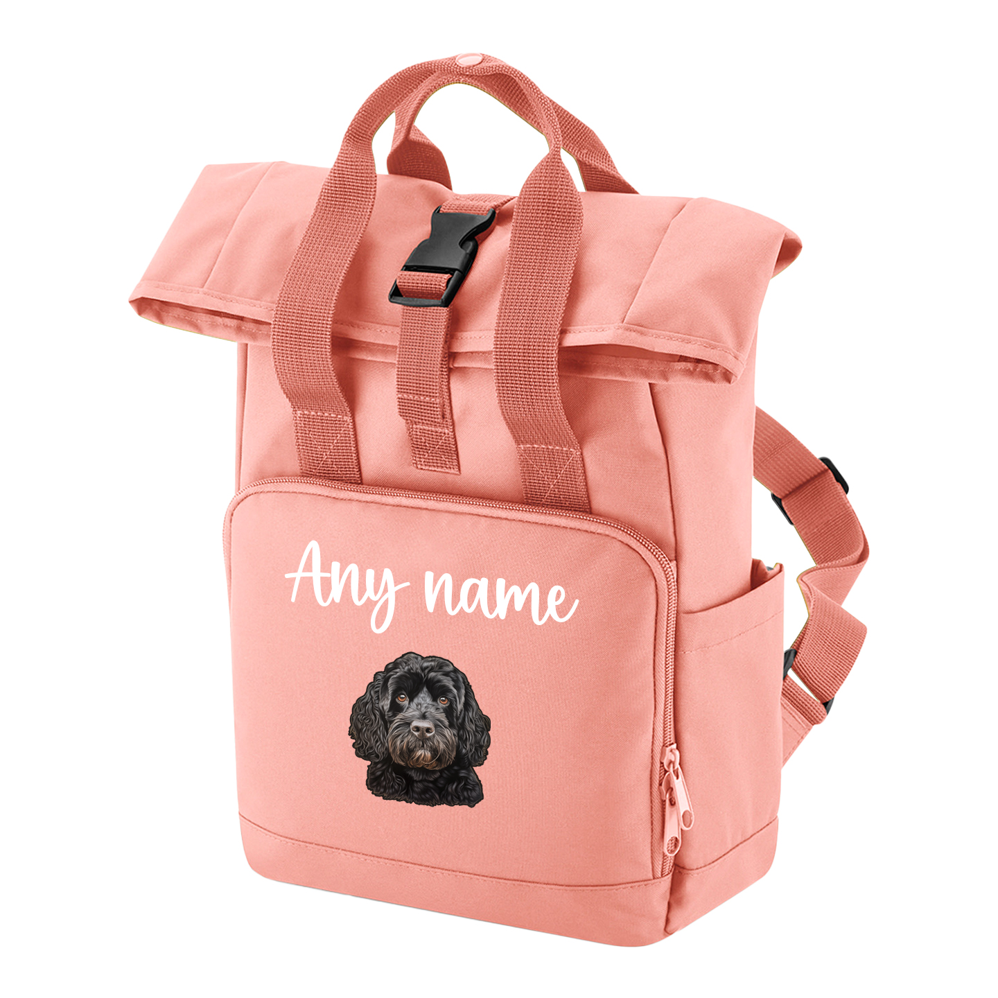 Travel Rucksack 9 Litres Peach Coral Any Breed Backpack With Custom Personalised Dog Name
