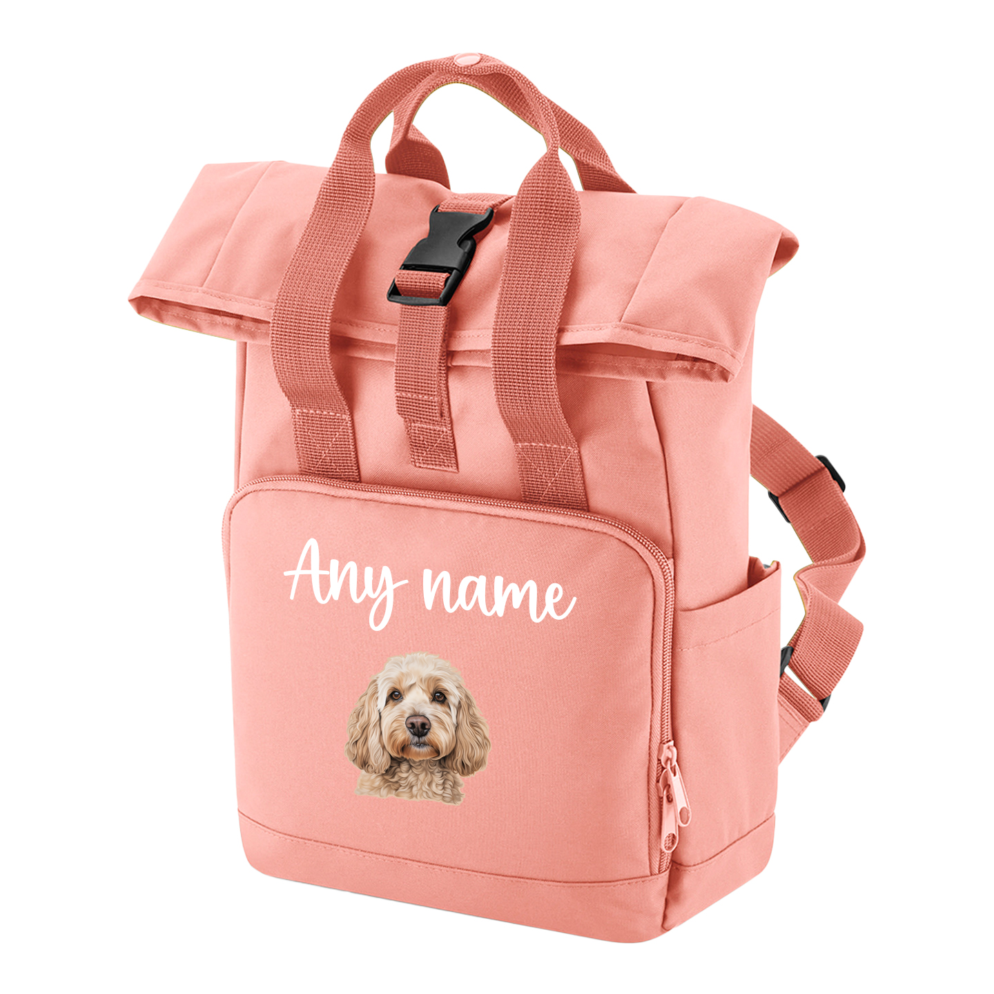 Travel Rucksack 9 Litres Peach Coral Any Breed Backpack With Custom Personalised Dog Name
