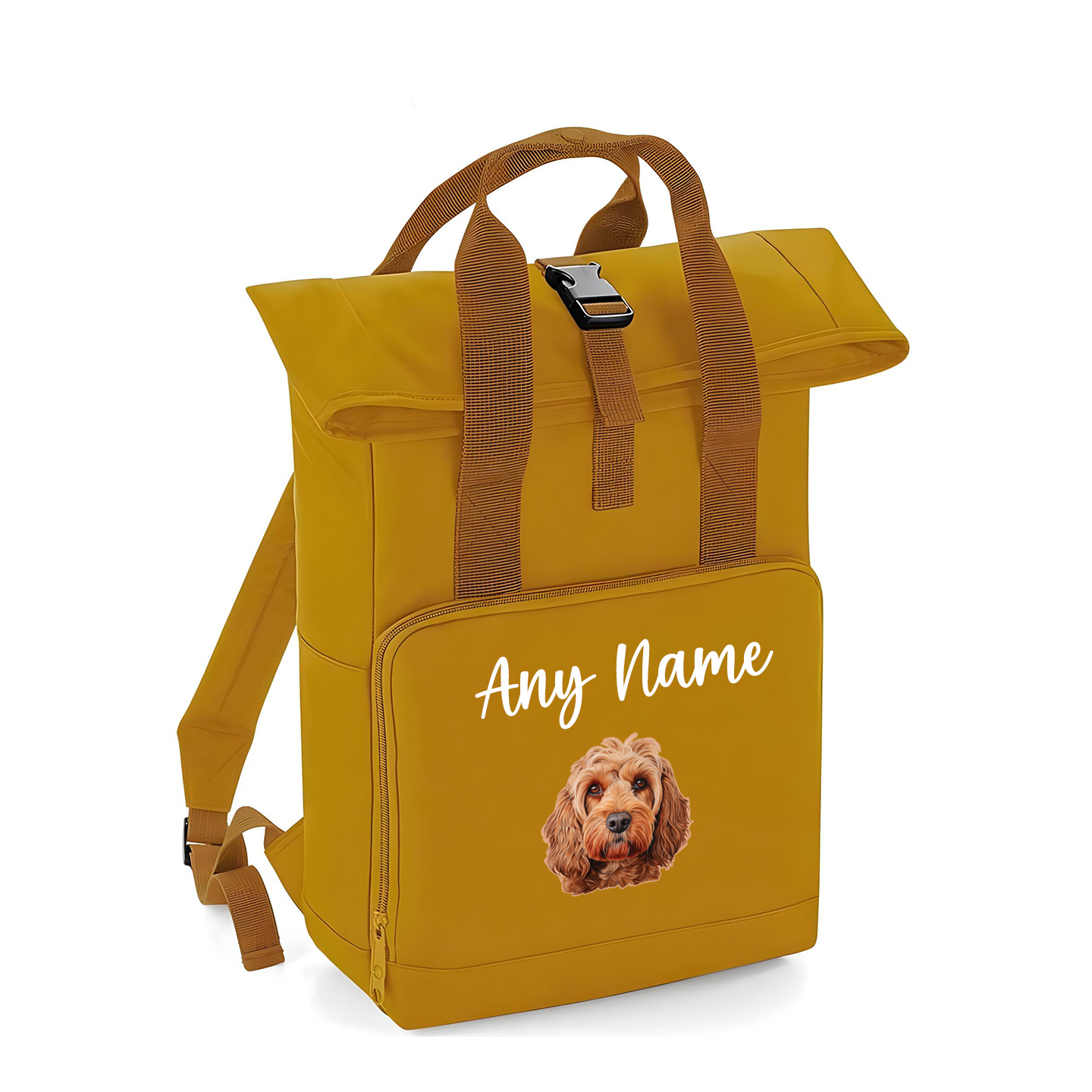 Overnighter Rucksack 14 Litres Mustard Gold Any Breed Backpack With Custom Personalised Dog Name