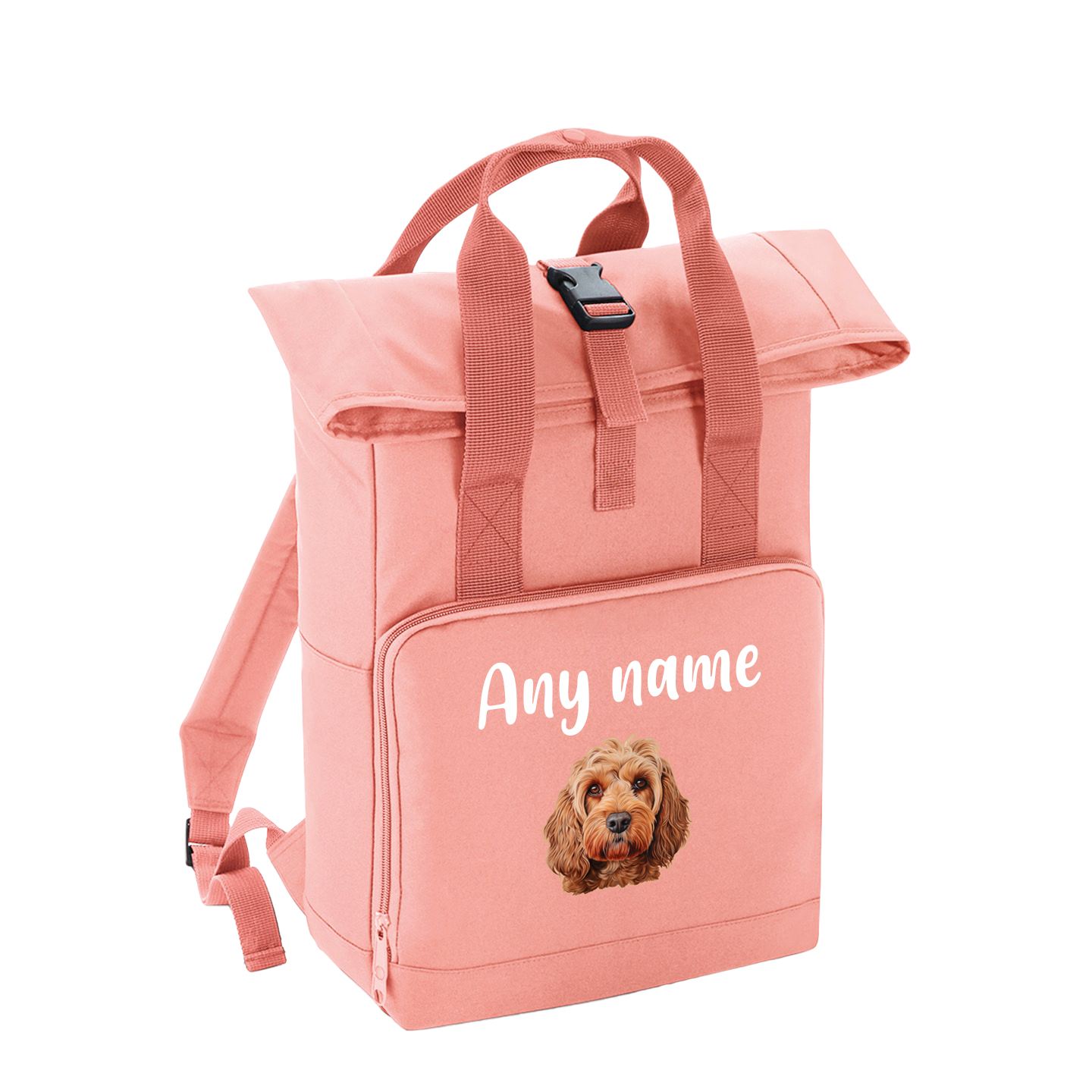 Overnighter Rucksack 14 Litres Peach Coral Any Breed Backpack With Custom Personalised Dog Name