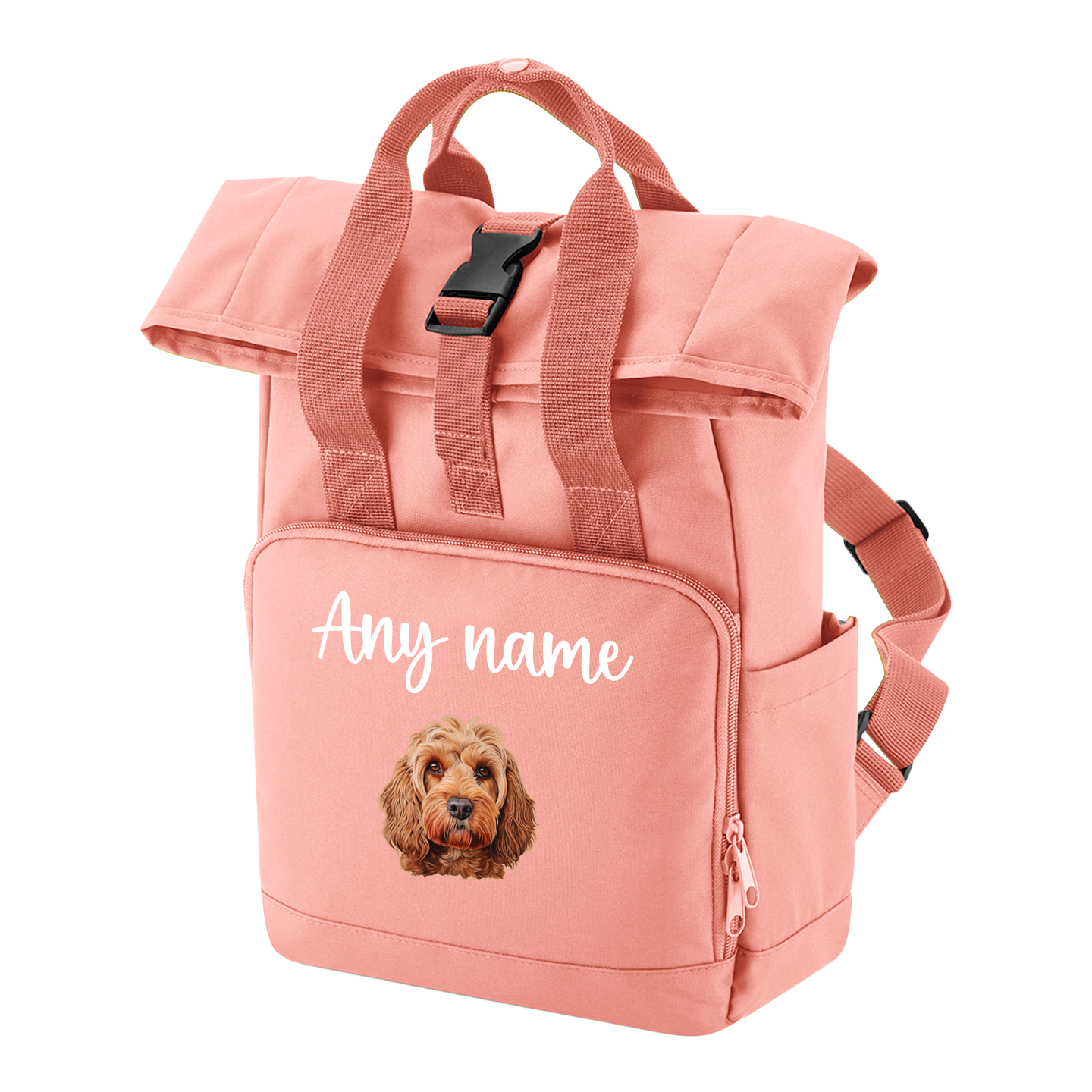 Travel Rucksack 9 Litres Peach Coral Any Breed Backpack With Custom Personalised Dog Name