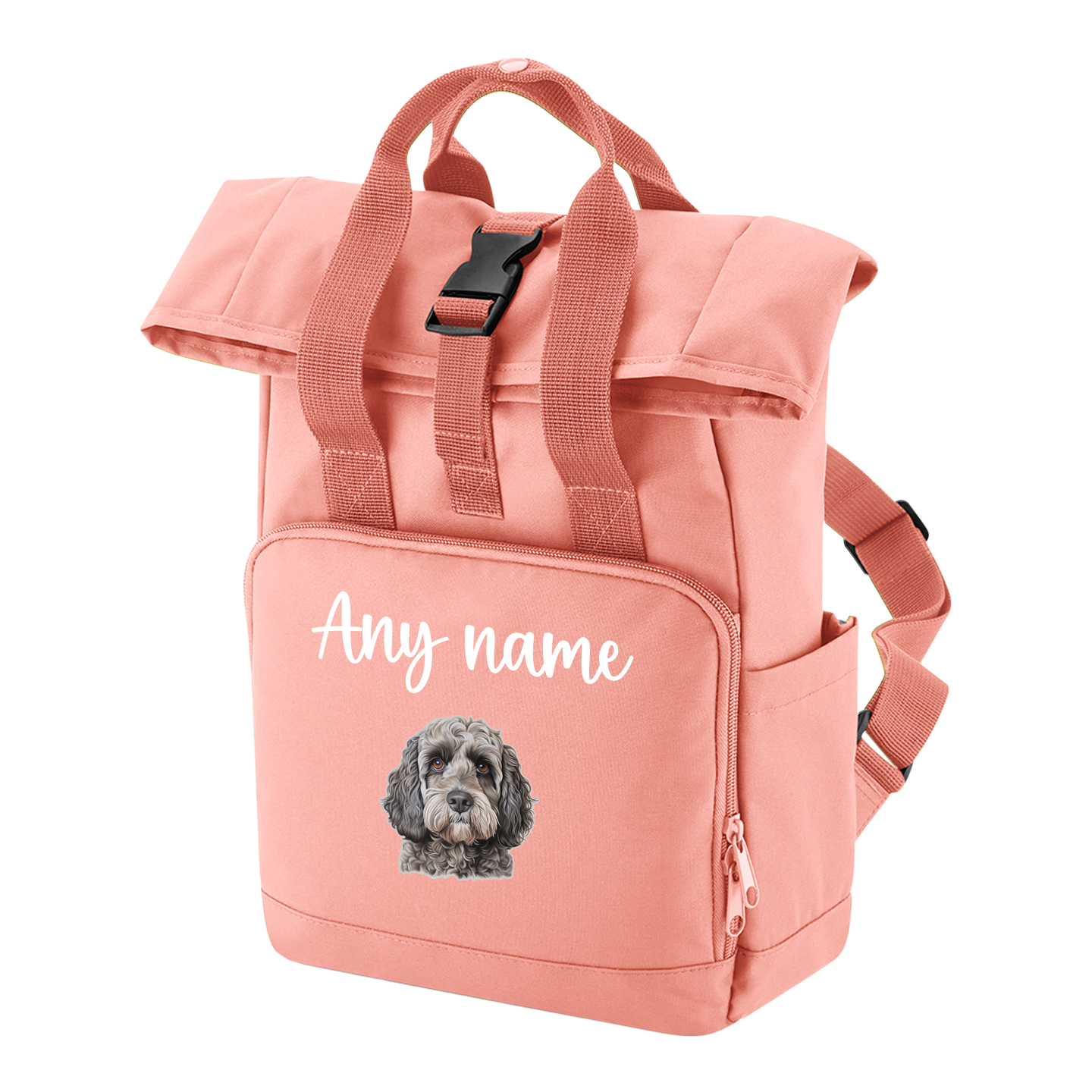 Travel Rucksack 9 Litres Peach Coral Any Breed Backpack With Custom Personalised Dog Name