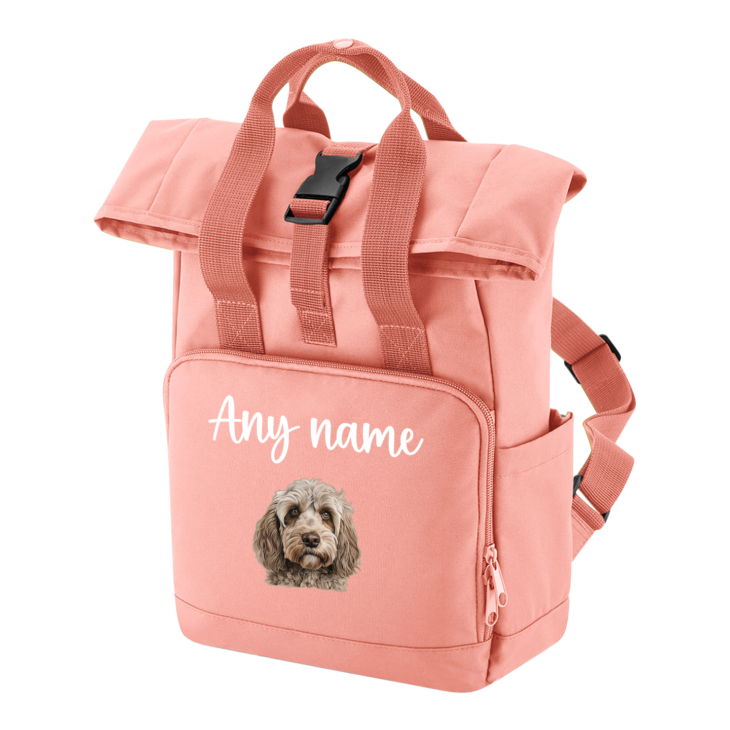Travel Rucksack 9 Litres Peach Coral Any Breed Backpack With Custom Personalised Dog Name