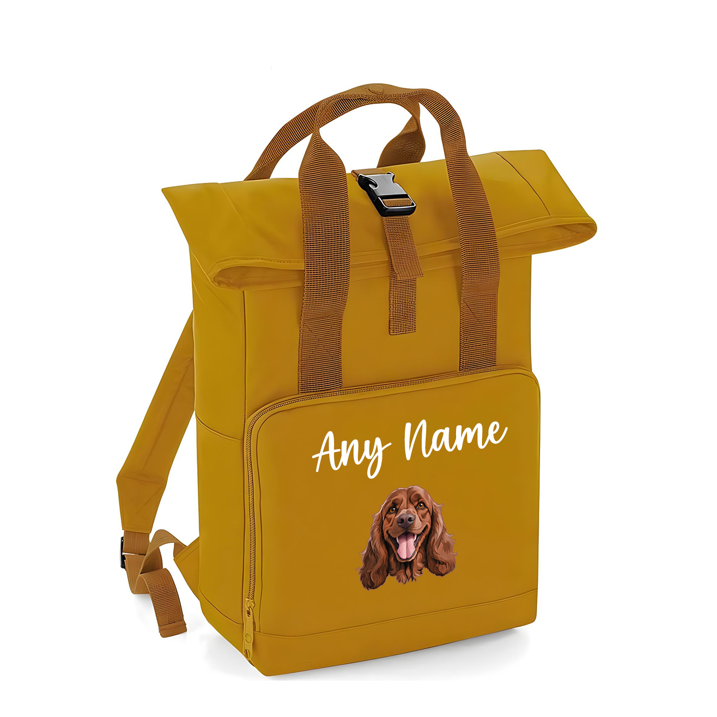 Overnighter Rucksack 14 Litres Mustard Gold Any Breed Backpack With Custom Personalised Dog Name