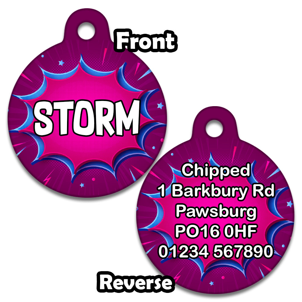Comic Book Pink Design - Pet ID Tag