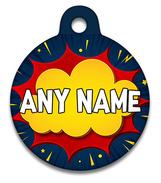 Comic Book Blue & Red - Pet ID Tag