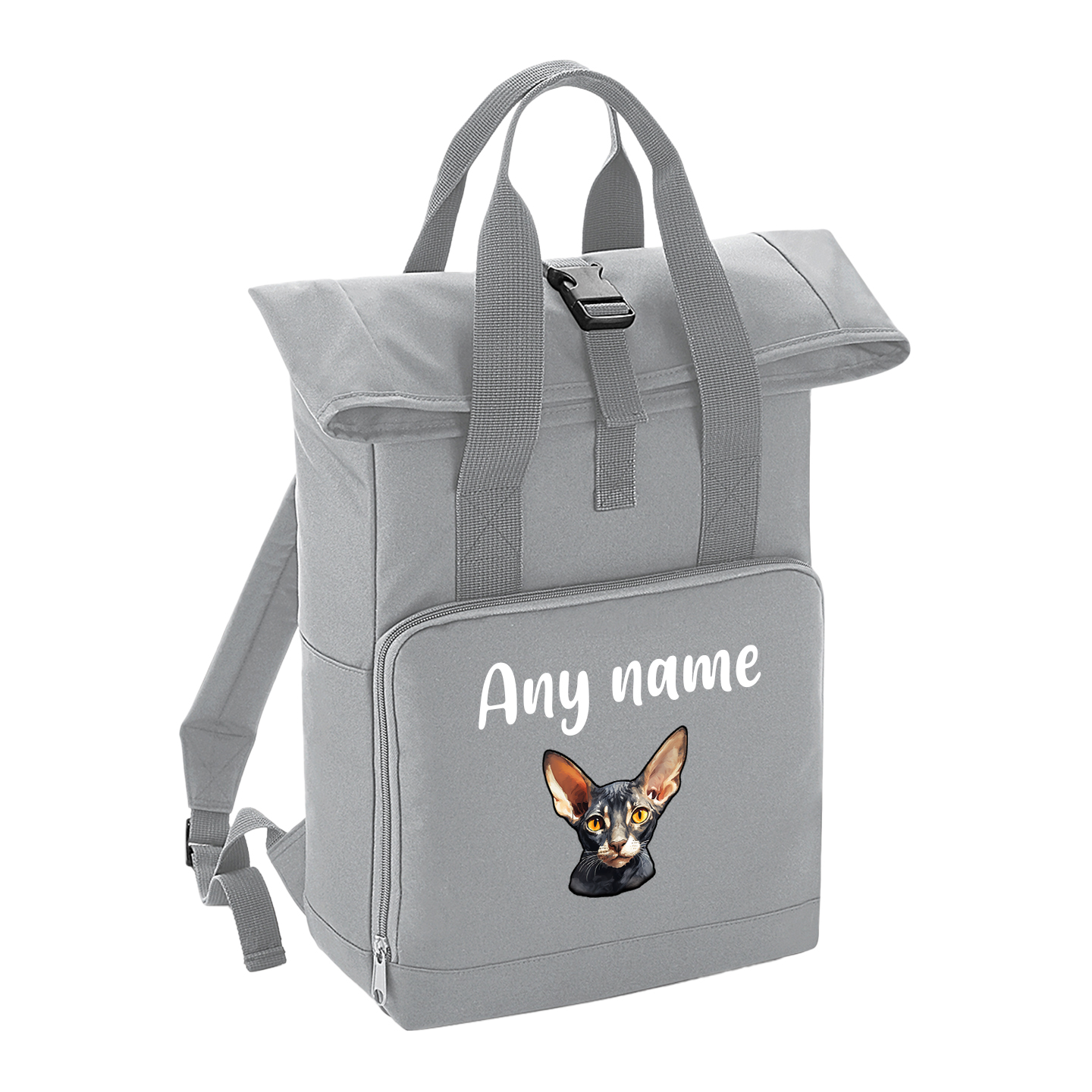 Grey Cat Breed with Personalised Name Backpack