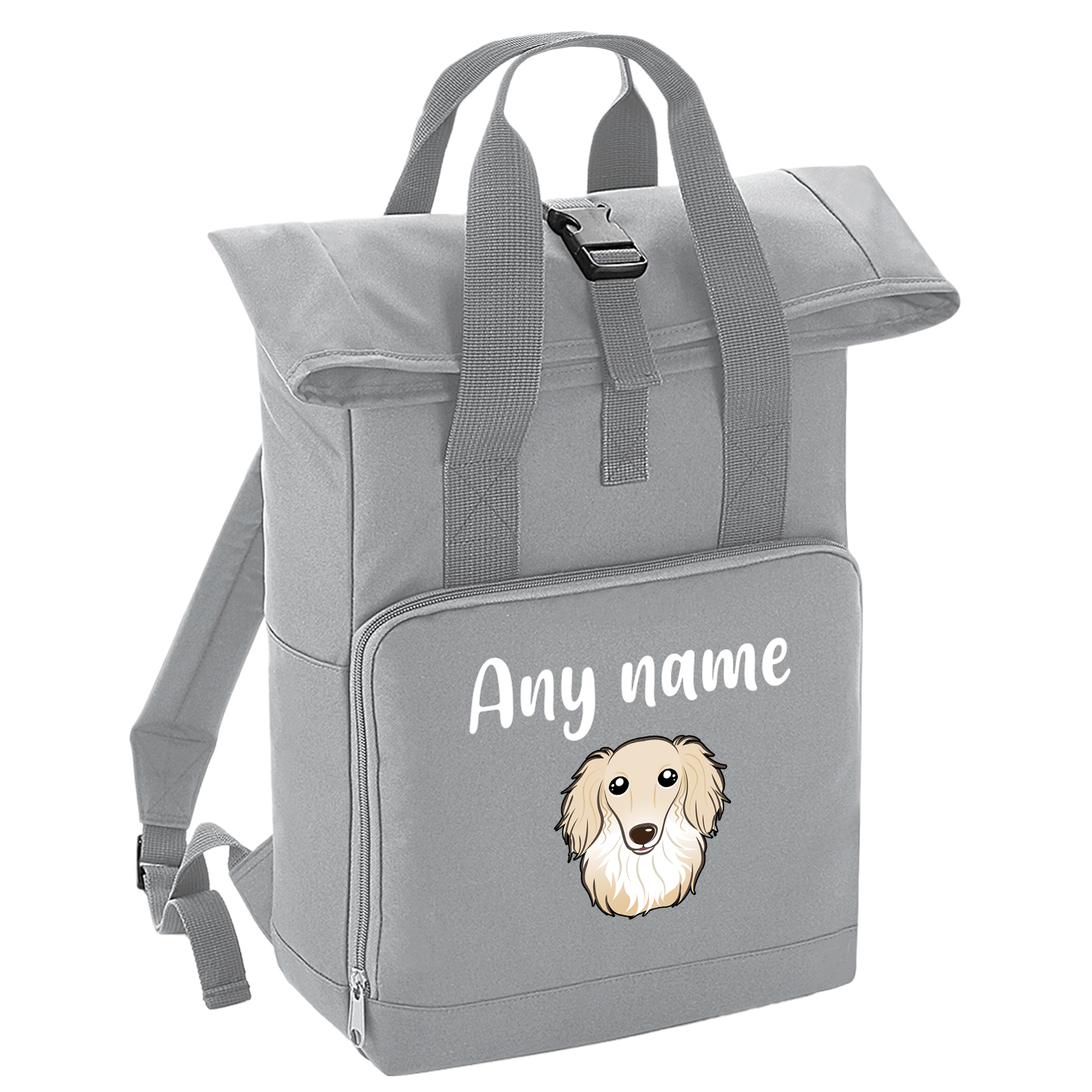 Overnighter Rucksack 14 Litres Grey Any Breed Backpack With Custom Personalised Dog Name