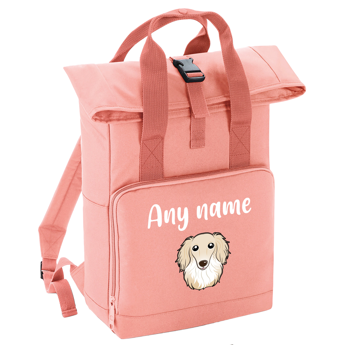 Overnighter Rucksack 14 Litres Peach Coral Any Breed Backpack With Custom Personalised Dog Name