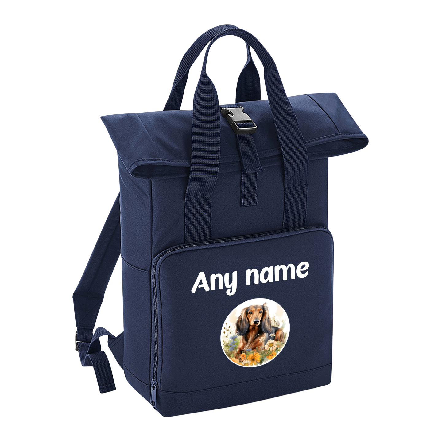 Overnighter Rucksack 14 Litres Navy Blue Wildflower Dog Breed Design