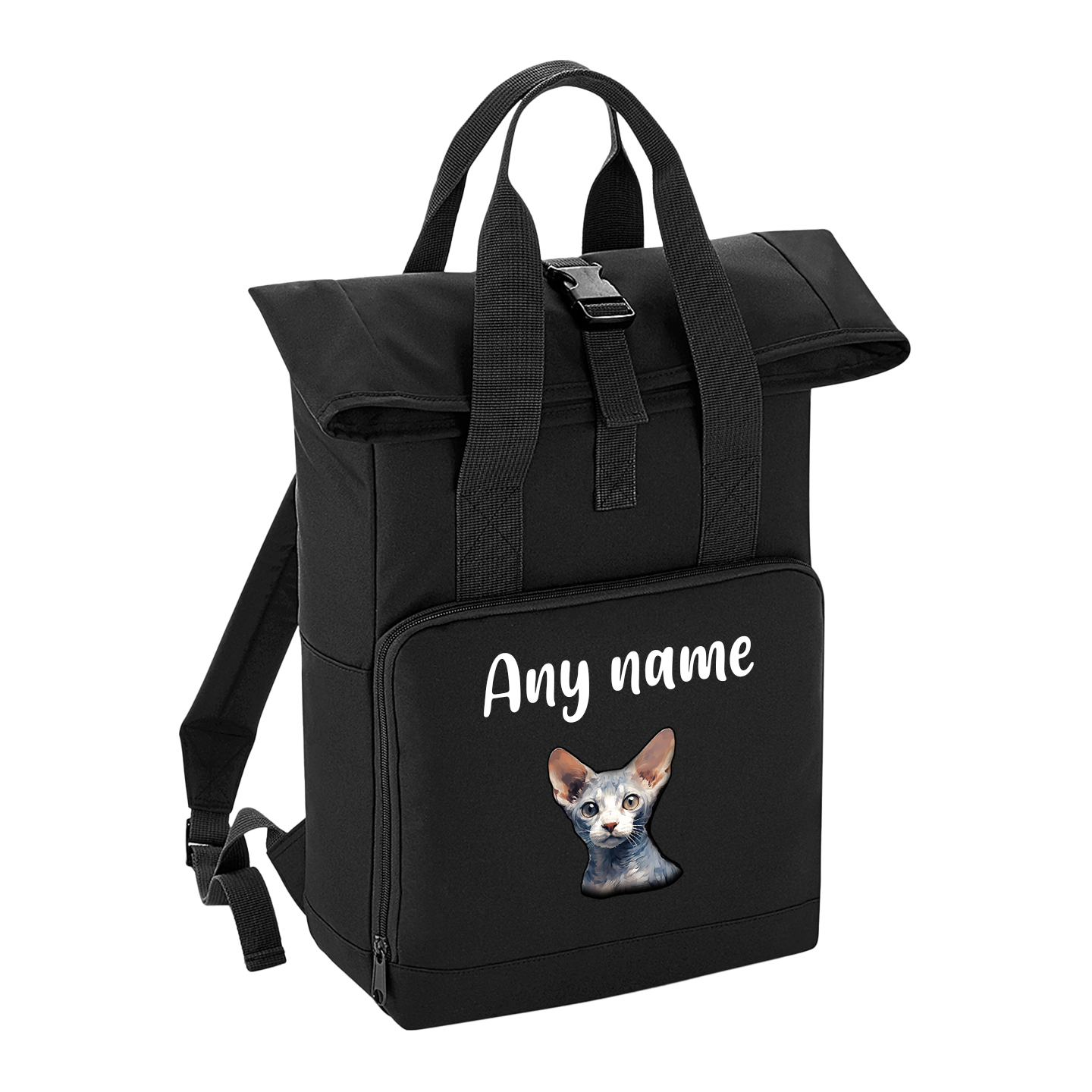 Black Cat Breed with Personalised Name Backpack