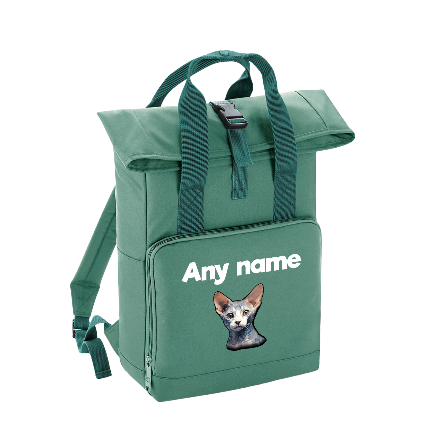 Sage Green Cat Breed with Personalised Name Backpack