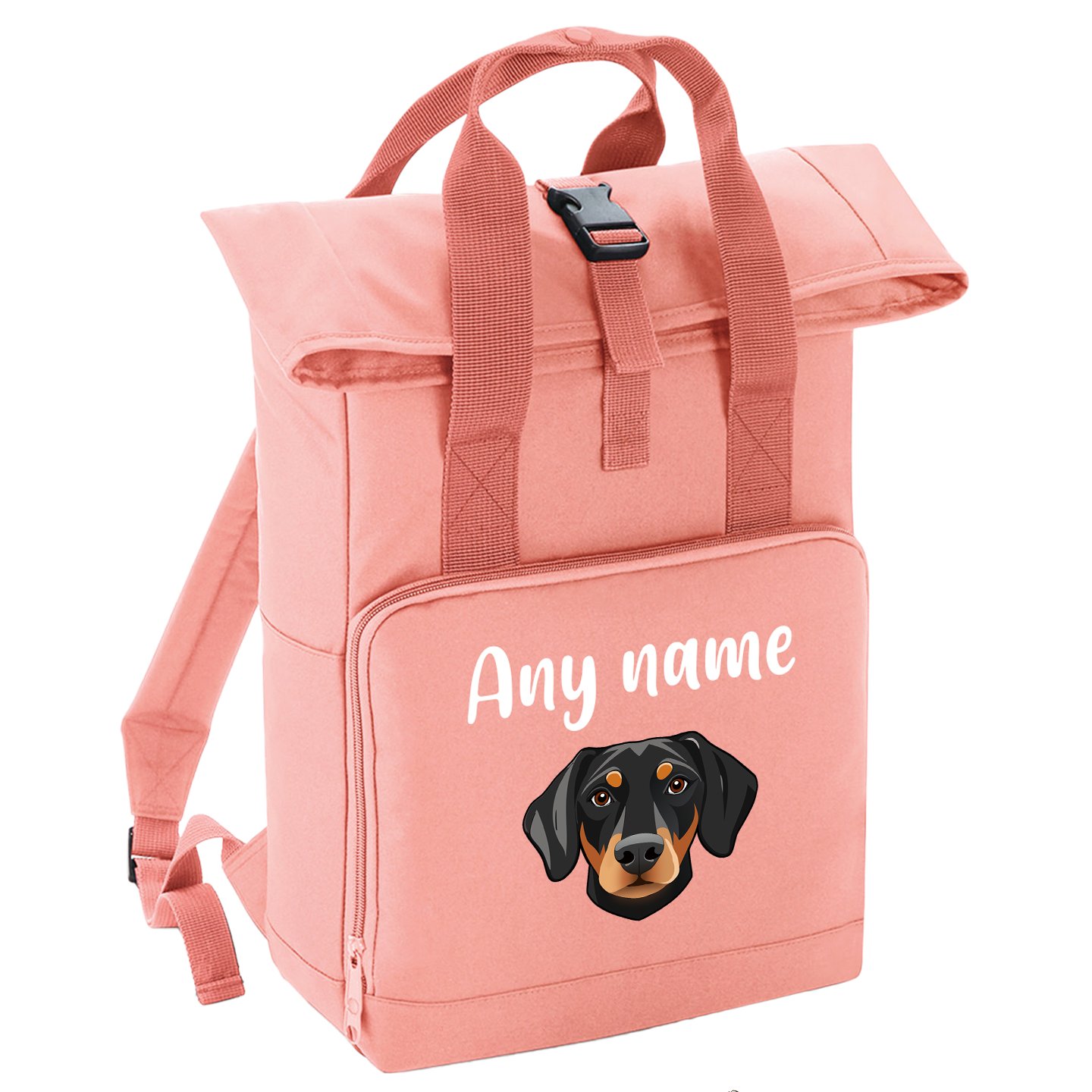 Overnighter Rucksack 14 Litres Peach Coral Any Breed Backpack With Custom Personalised Dog Name