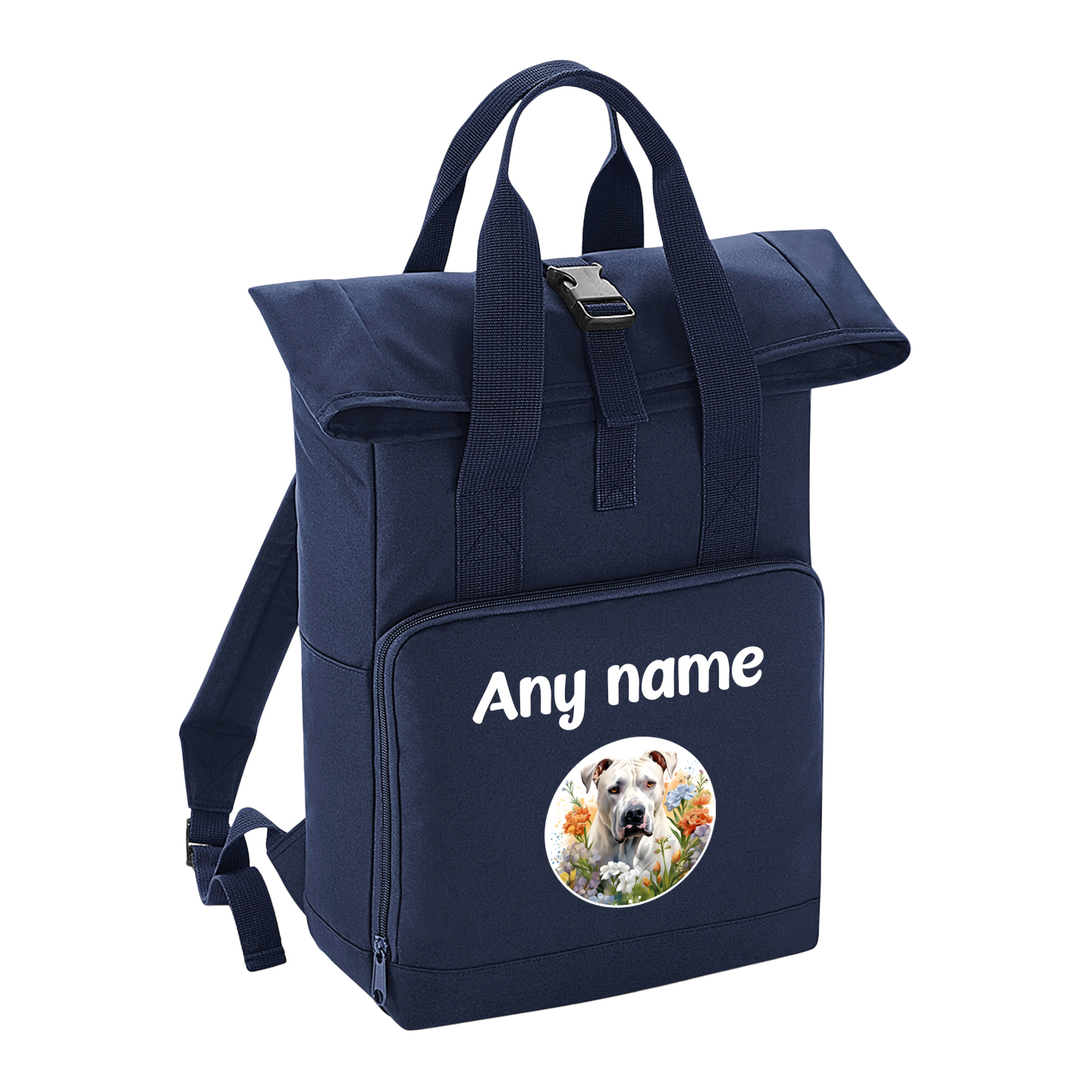 Overnighter Rucksack 14 Litres Navy Blue Wildflower Dog Breed Design