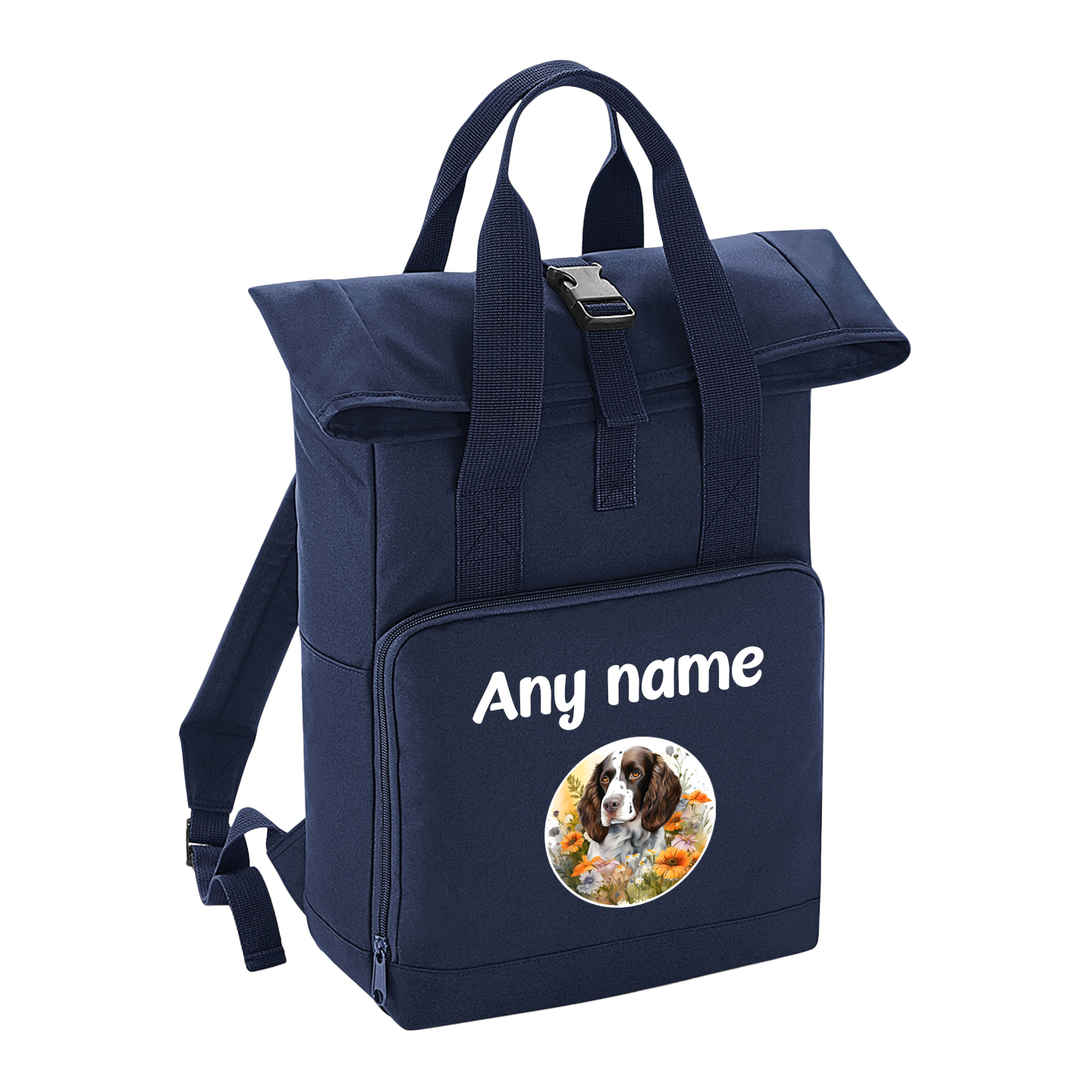 Overnighter Rucksack 14 Litres Navy Blue Wildflower Dog Breed Design