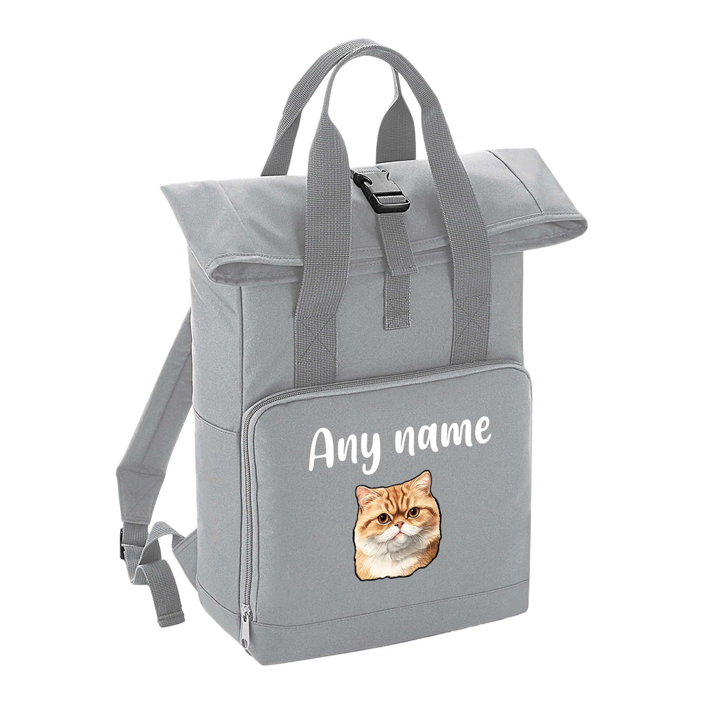 Grey Cat Breed with Personalised Name Backpack