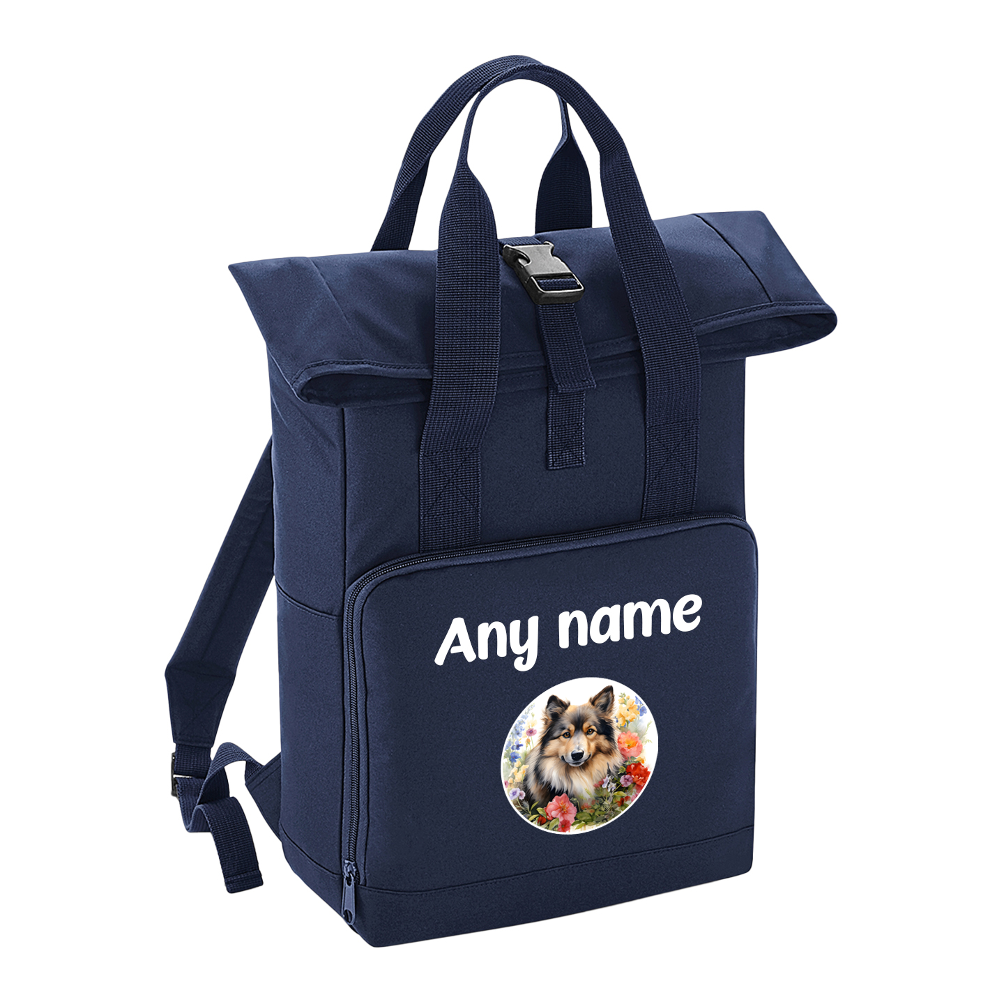 Overnighter Rucksack 14 Litres Navy Blue Wildflower Dog Breed Design